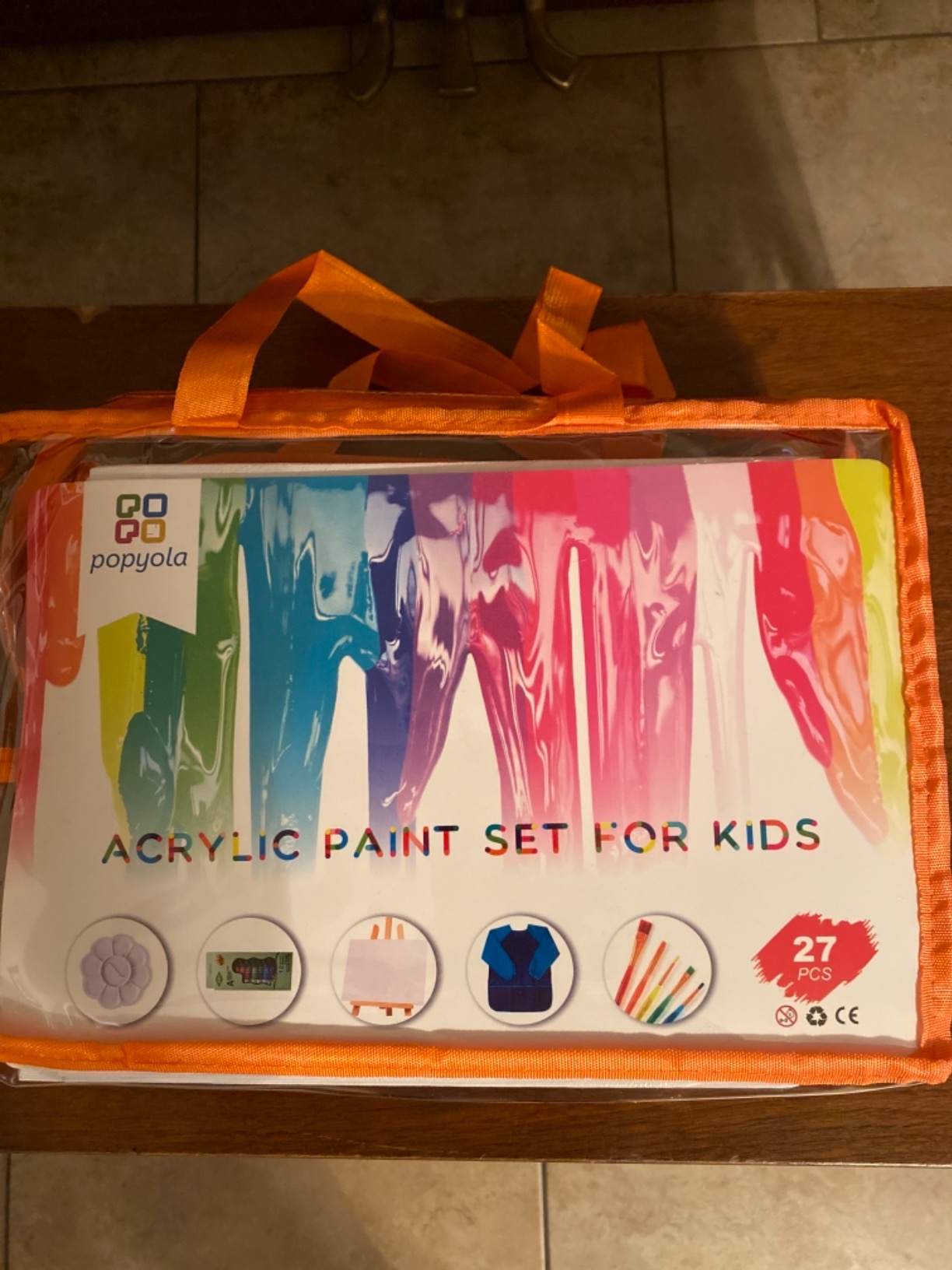 POPYOLA Acrylic Paint Set for Kids, Non Toxic Kids Painting Set with Tabletop Easel, Acrylic Paints, Smock, Canvases, Wooden Stencils, Brushes, Painting Kit Gift for Beginner Student Toddlers customer photo 1