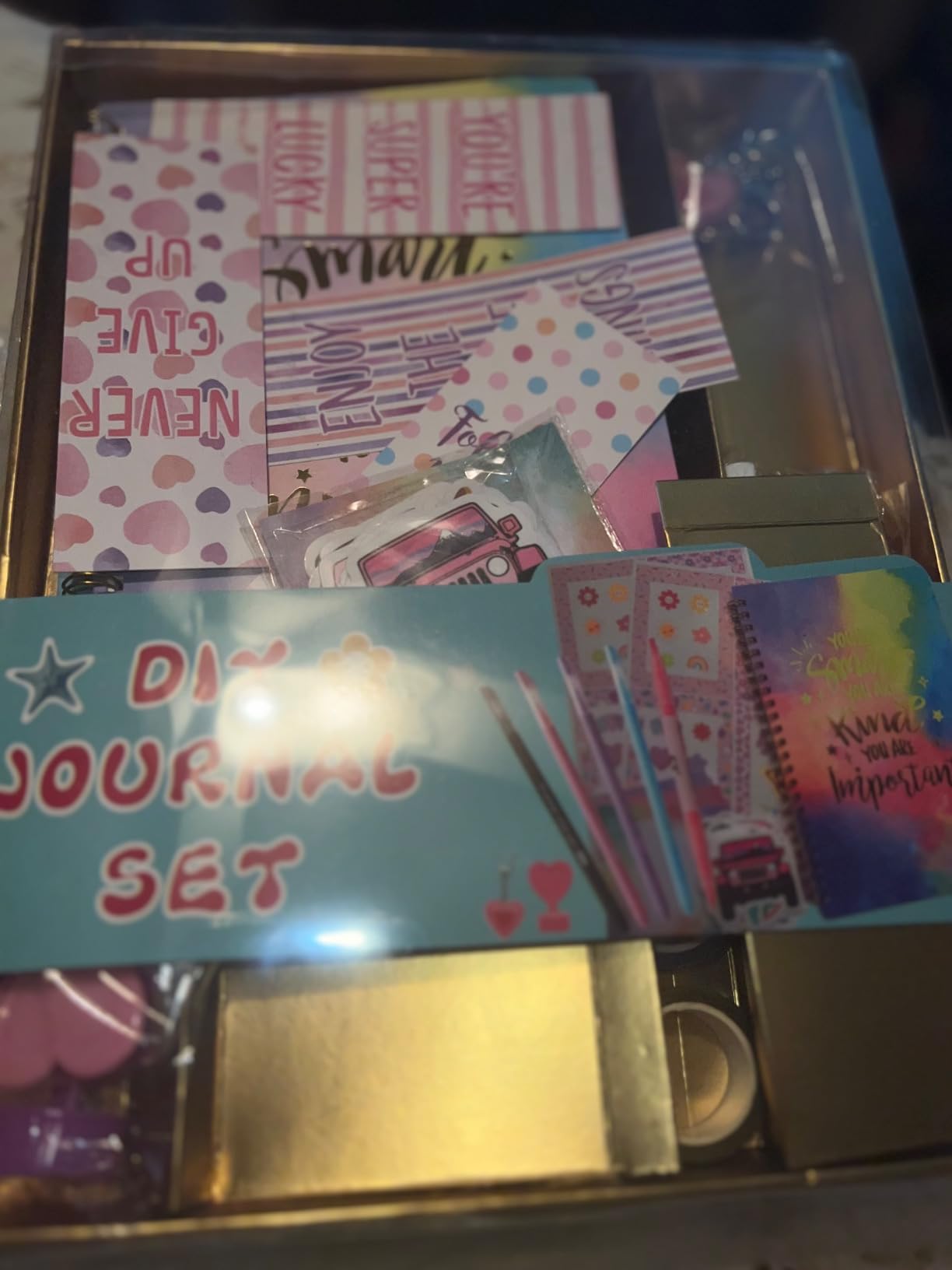 OIHEW 100+ Pcs DIY Journal Kit for Teen Girls - Scrapbook Supplies & Aesthetic Stationary Set with 2 Spiral Notebooks, Stickers, Glitter Pens - Arts and Crafts Birthday Gift for Tweens Girls Age 8-12+ customer photo 2
