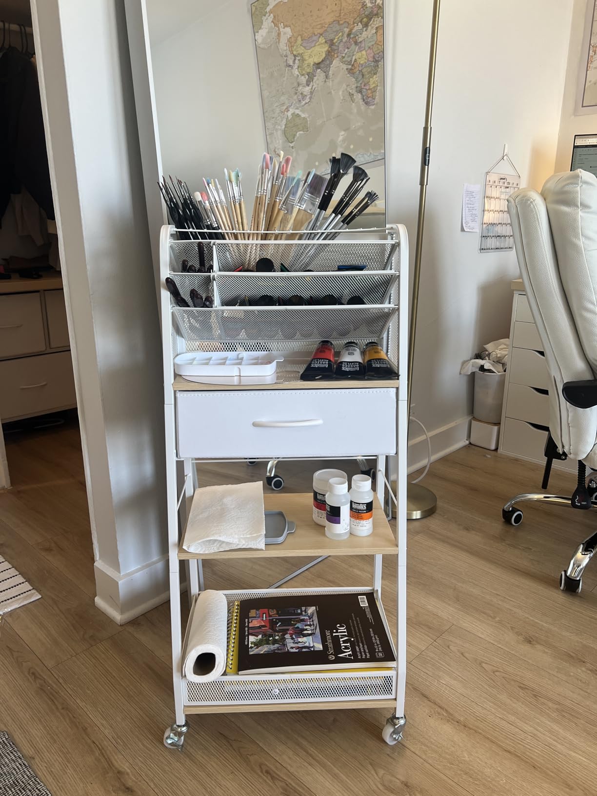 Homsorout 3 Tier Rolling Cart - Metal Utility Cart with Storage Drawer and Wheels, Versatile Art & Craft Organizer for Home, Office, or Studio - Ideal for Storing Brushes, Paints, and Supplies customer photo 1
