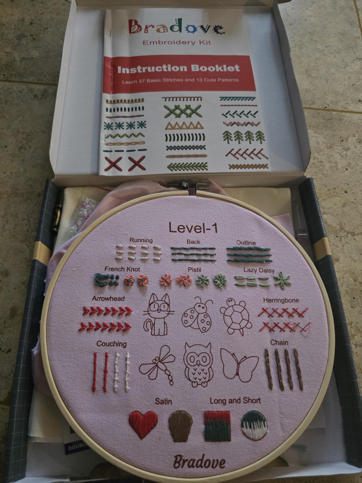 Bradove Beginner Embroidery Kit for Adults Kids, Learn to Embroider 37 Stitches and 13 Cute Patterns, Beginner Embroidery Practice customer photo 2