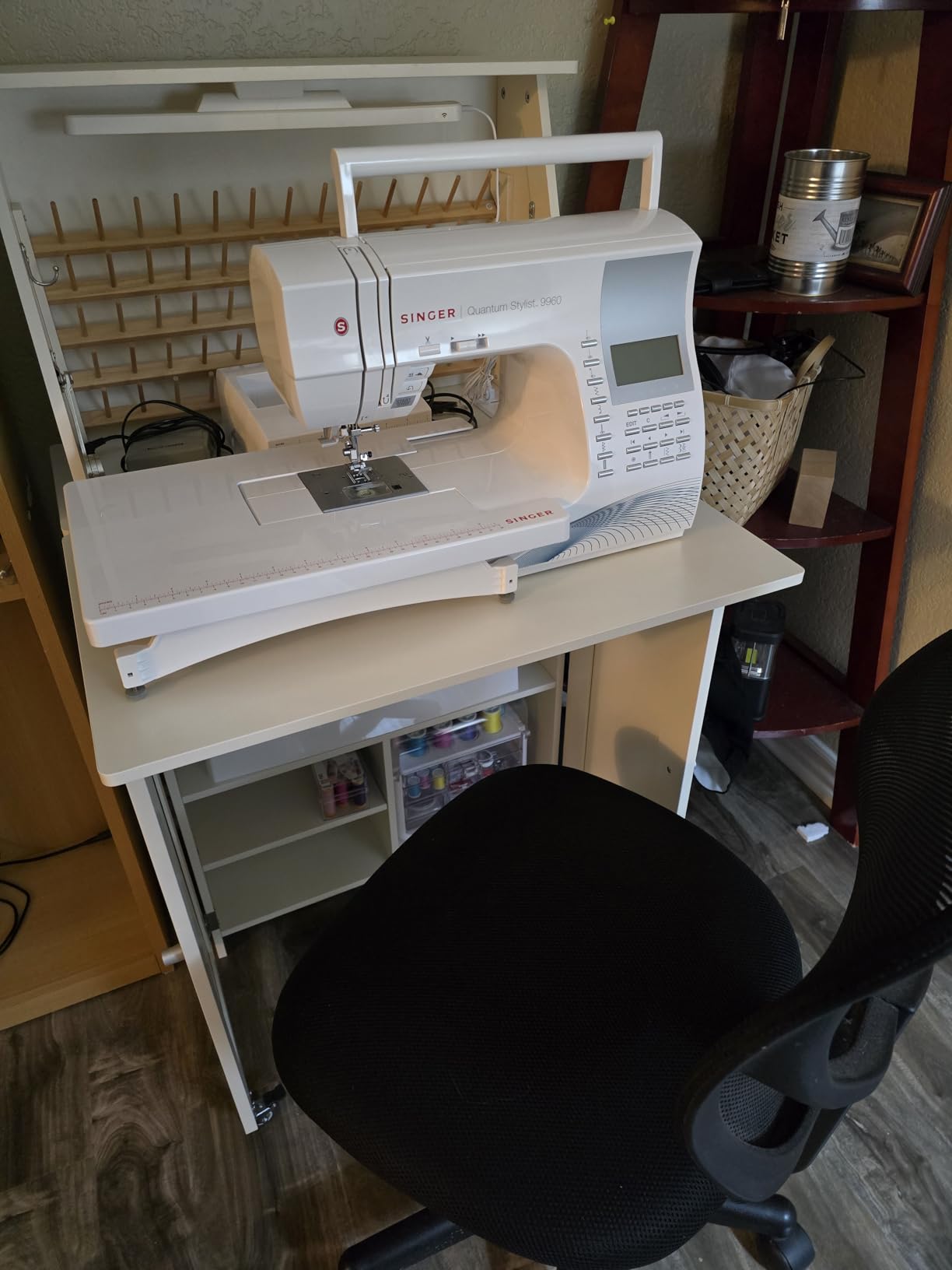 Crafit Sewing Table, Sewing Machine Desk with Under Cabinet Lights, Charging Station, 65 Spools Thread Rack Multipurpose Craft Storage Workspace Tables with Organizer Shelves, Compact Design customer photo 2