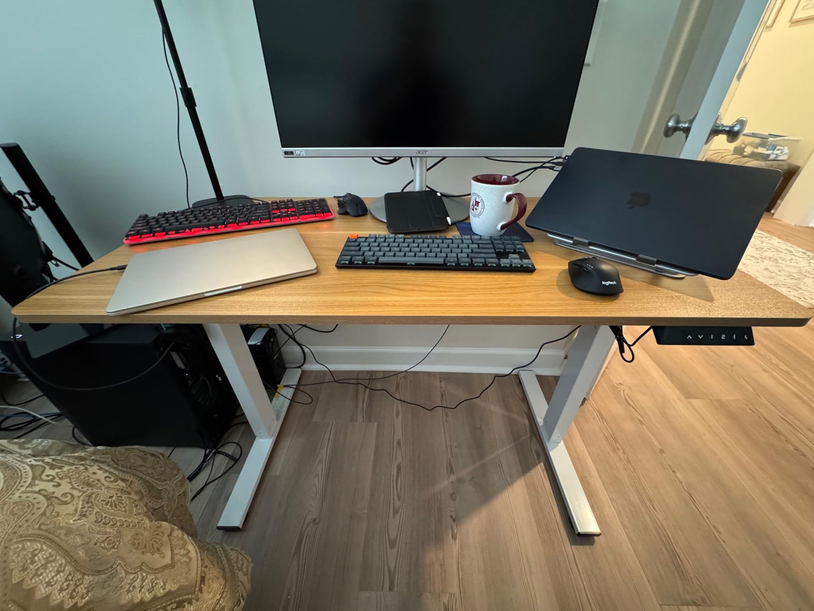 FLEXISPOT EN1 One-Piece Standing Desk, Electric Adjustable with 4 Memory Presets, 176 LBS Capacity, Stable & Quiet, Seamless Desktop for Home Office & Dual Monitors, 55