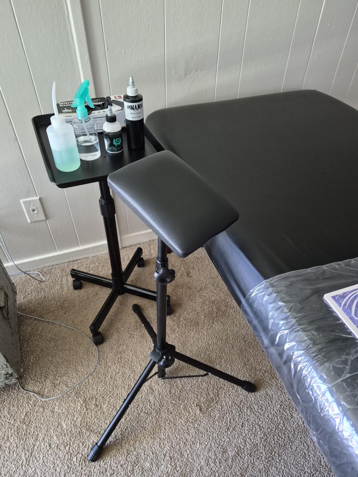 Wormhole Tattoo Arm Rest, Tattoo Chair for client, Tattoo Armrest Stand Tripod, 180° Rotation Adjustable Height and Tilt, Thicken Soft Sponge Pad 8.66*6.69*1.46in, Foldable Arm Rest for Tattoo Studio customer photo 1