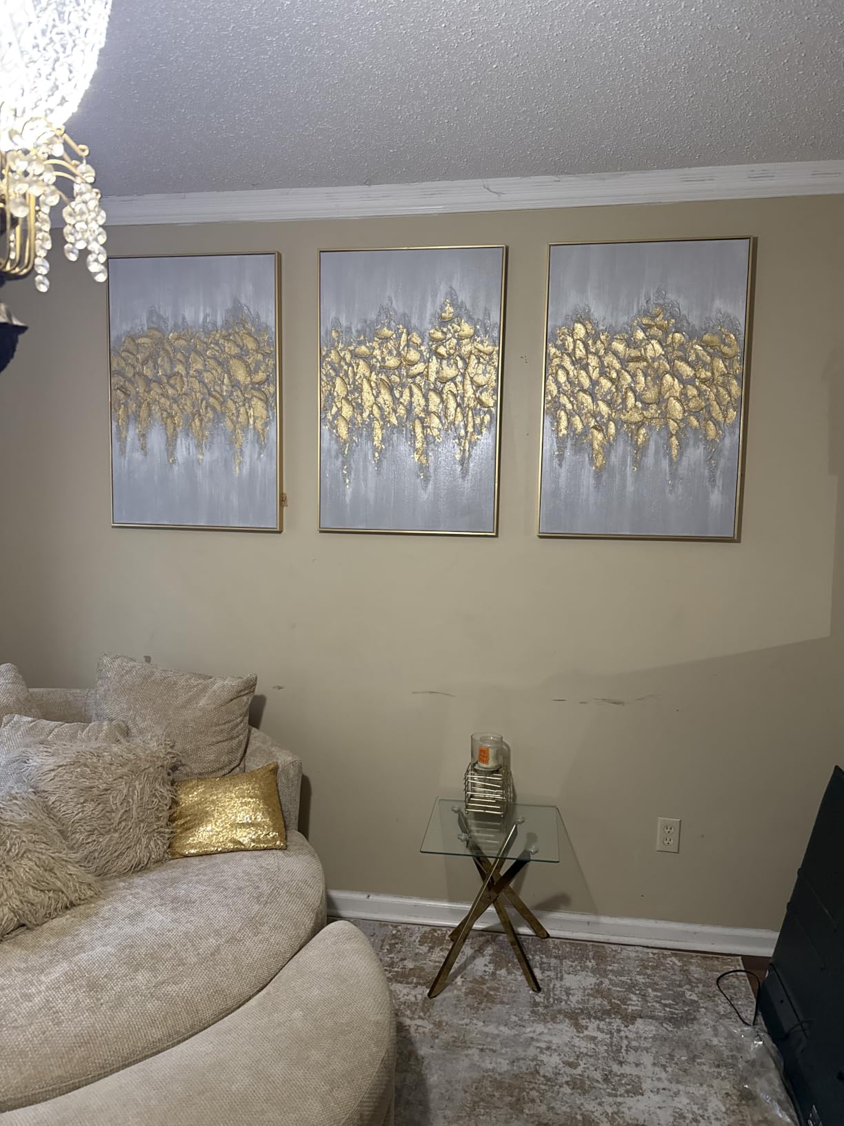 2 Piece Gold and Neutral Abstract Wall Art - Modern Textured Canvas Prints with Hand-Applied Brush Strokes, Framed Artwork for Living Room, Bedroom, or Office, 20 x 28 Inches customer photo 1