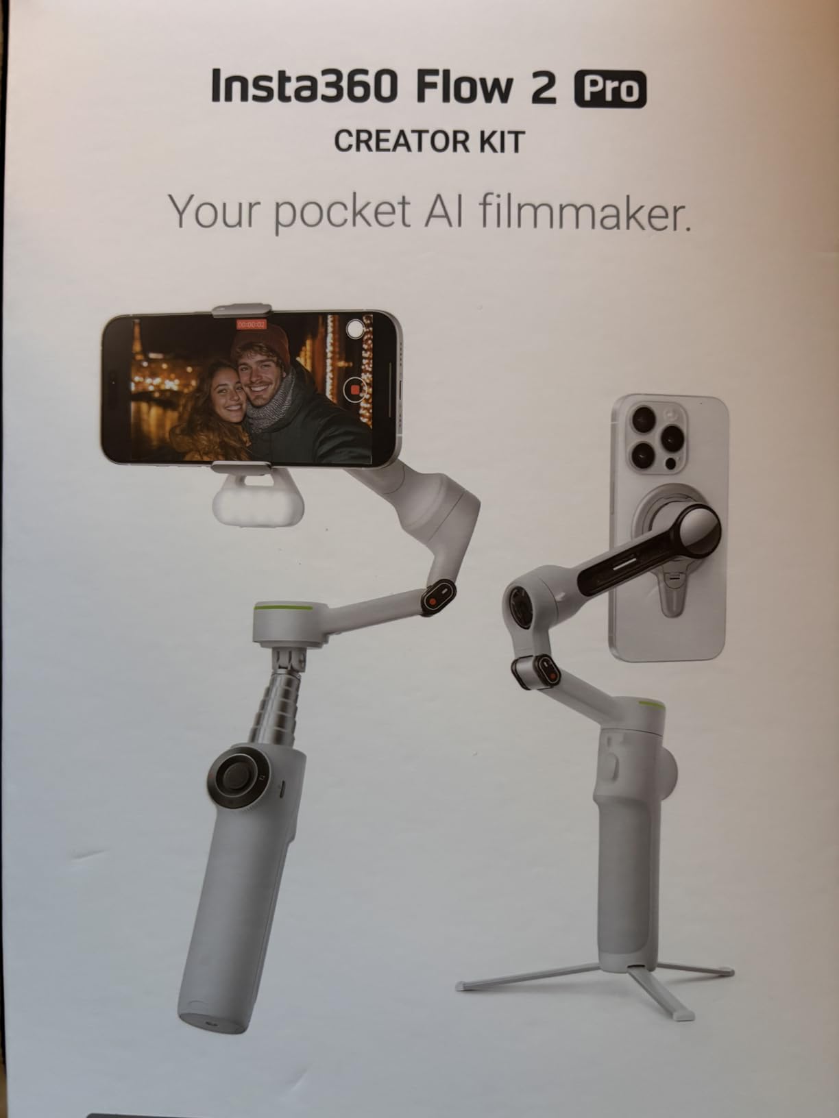 Insta360 Flow 2 Pro Creator Bundle Grey - Foldable AI Phone Gimbal, Apple DockKit, 360º Pan Tracking, Free Tilt Mode, Built-in Tripod/Selfie Stick, Portable Vlog/Travel Stabilizer, Spotlight, MagSafe customer photo 1