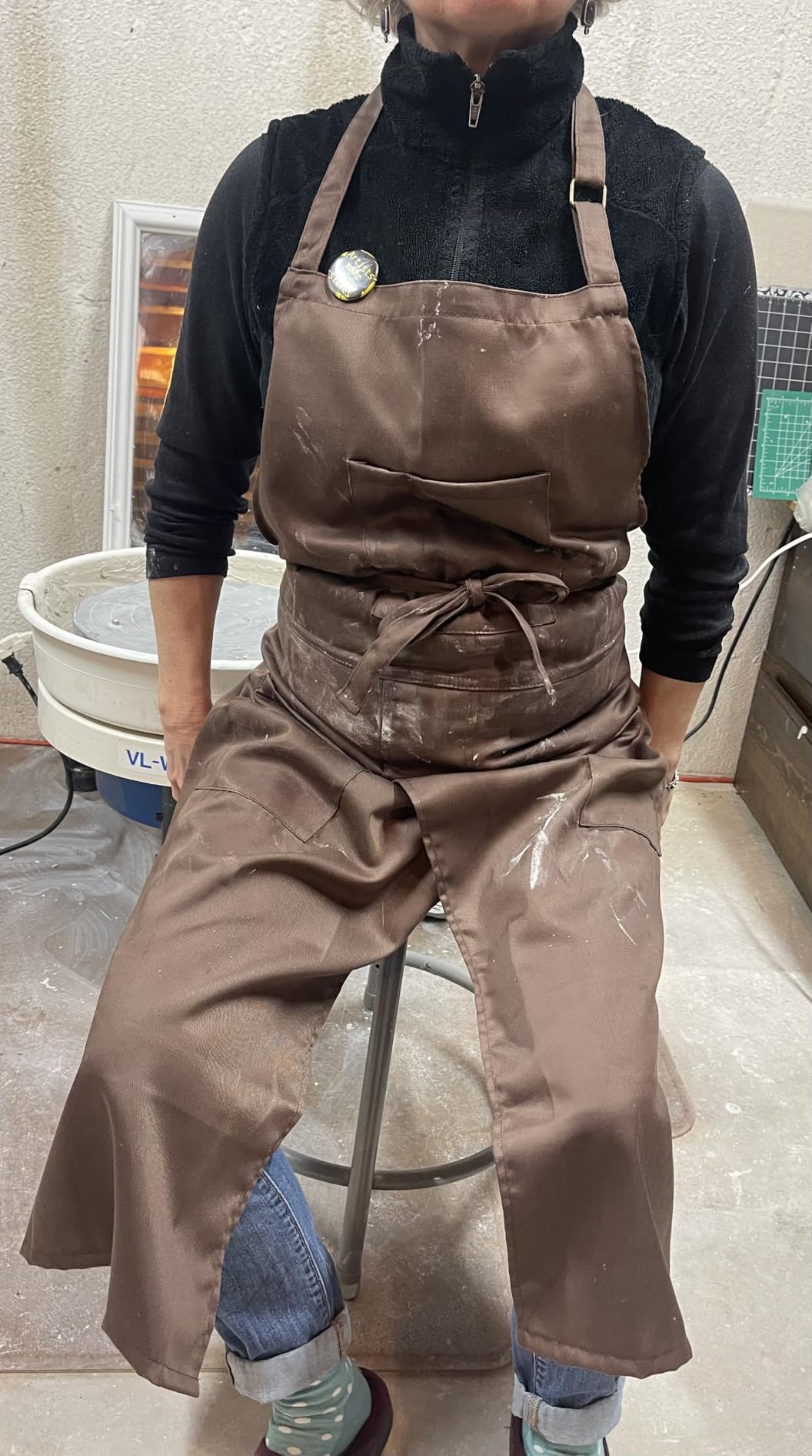 Nanxson Pottery Apron Split Leg Long Artist Painting Apron with 3 Pockets & Adjustable Buckle for Ceramic Wheel DIY Art customer photo 2