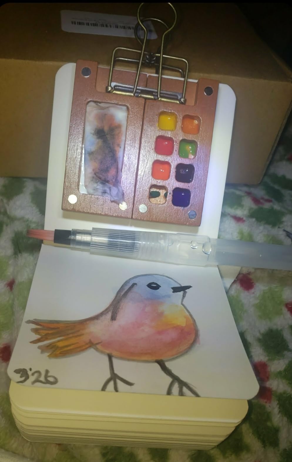 Pocket Artist Watercolor Travel Set, with 1 Walnut Wood Portable Palette (8 Grids), 12 Vibrant Paints, 2 Sketch Books, 6 Brush Pens, Mini Watercolor Paint Set for Artists, Outdoor or Urban Sketchers customer photo 2