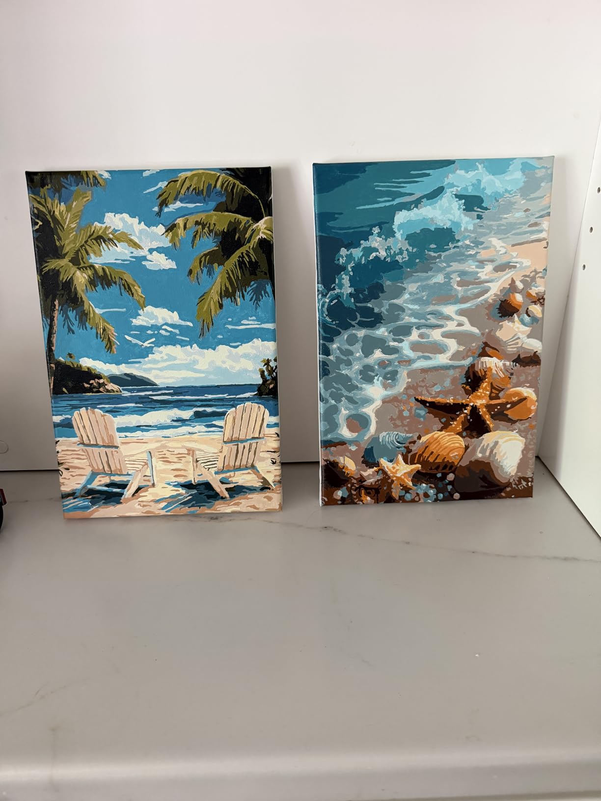 4 Pack Paint by Numbers for Adults with Framed Canvas - with Wooden Easel, Beach Paint by Number on Canvas, DIY Sea Turtle Acrylic Oil Painting Kits with Brushes for Home Wall Decor (8x12 inch) customer photo 1