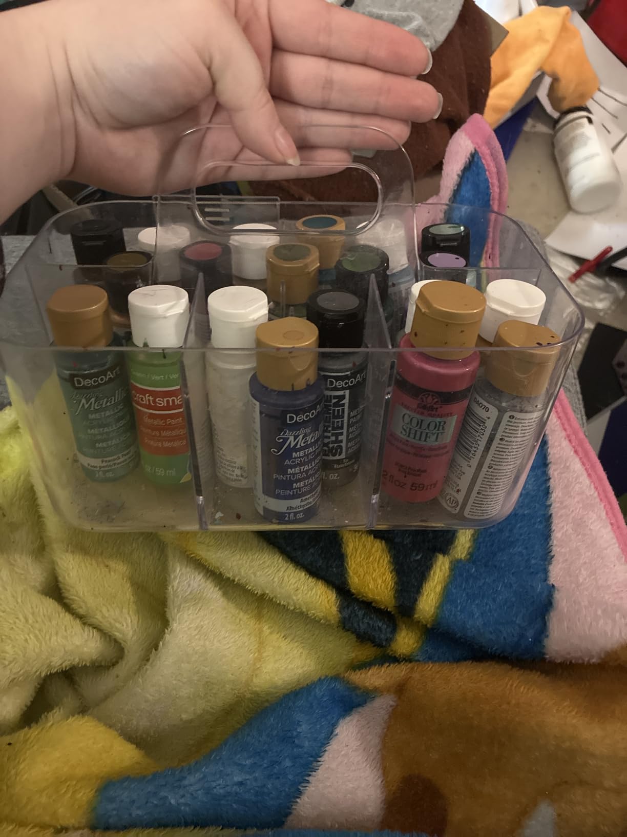 Multiuse Caddy Organizer with Handle, Portable Divided Plastic Tote Bin - Art Craft, Stationary Pen Marker Crayons, Makeup Hair Supplies Storage - Bathroom, Classroom, Dorm, Office, Desk Holder - Cyan customer photo 2