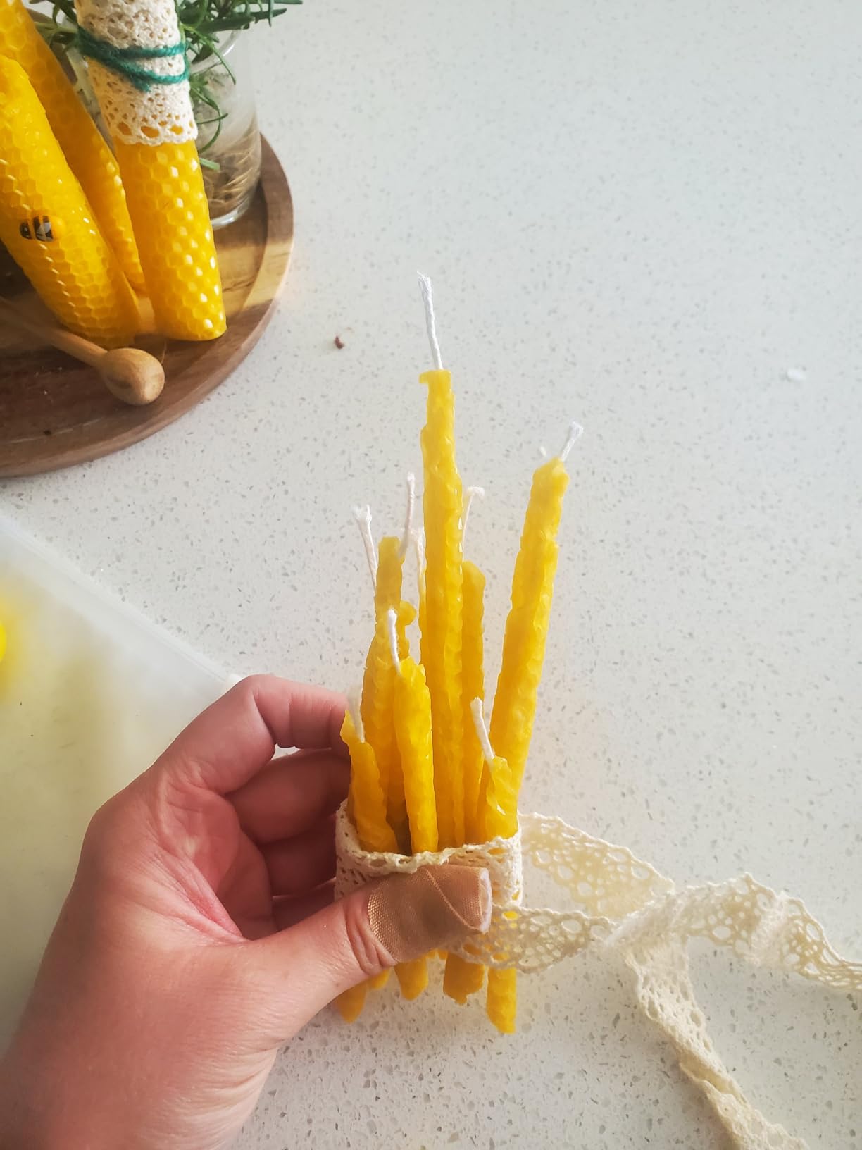 HASSLICKIT Natural Beeswax Candle Making Kit for Beginners-12 Beeswax Sheets for Candle Making Rolling DIY Kits (Natural Yellow Color, 8 x 8 inch) customer photo 2