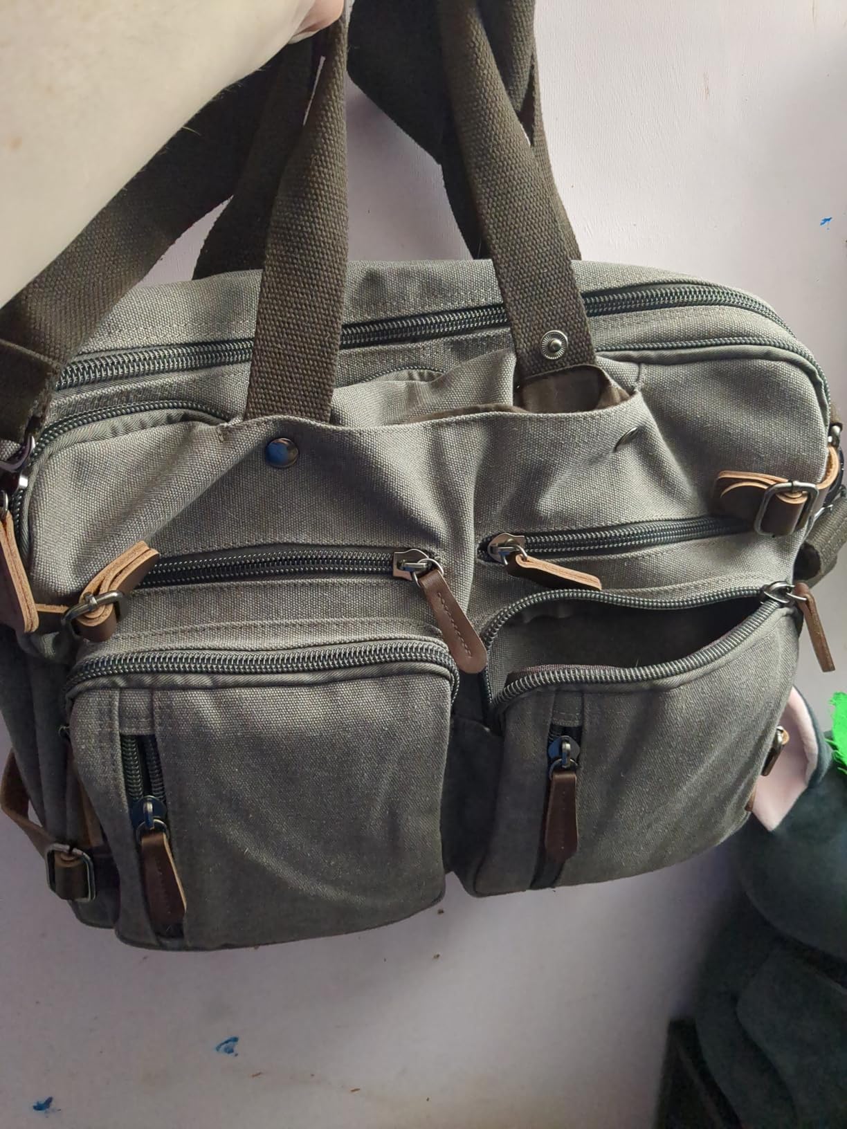 CROCOD 3 In 1 Canvas Convertible Laptop Bag for Men Women, 17.3 inch Laptop Messenger Bag Work Briefcase, Computer Shoulder Bag for Travel Business Office (Green, 17.3 Inch) customer photo 1