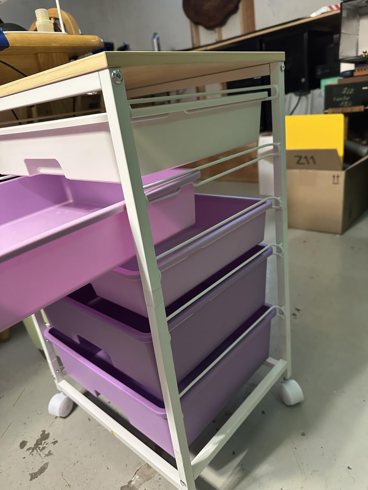 SYKIARIOL Utility Cart with 5 Drawers,Storage Cart with Wooden Tabletop and Lockable Wheels,Craft Storage Trolley Organizer,5-Tier Rolling Utility on Wheels,Light Green customer photo 2