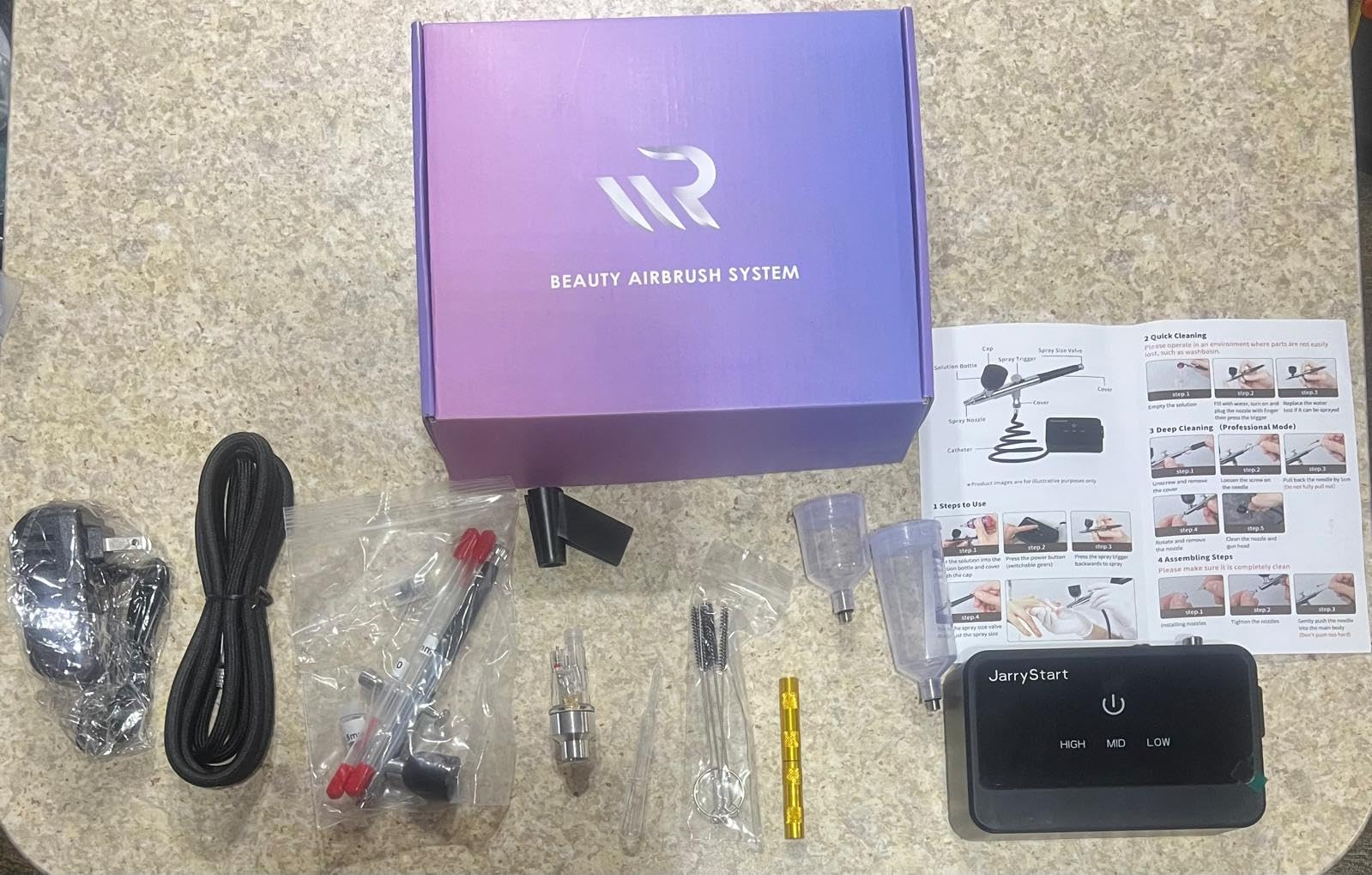 Airbrush Kit with Air Compressor, Intuitive 50 PSI High Pressure Air Brush with 0.2/0.3/0.5mm Nozzles & Cleaning Sets, Perfect for Modeling, Painting, Nails, Makeup, Cake Decorating customer photo 1