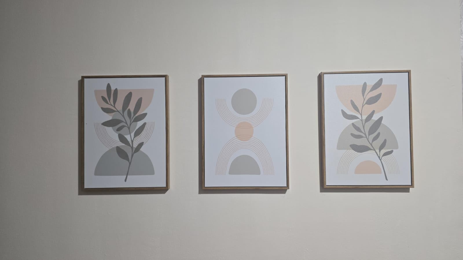 Bwodke Framed Boho Canvas Wall Art Mid Century Modern Prints Set of 3 Neutral Geometric Line Leaf Paintings Decor Minimalist Abstract Pictures Bedroom Living Room Bathroom customer photo 1