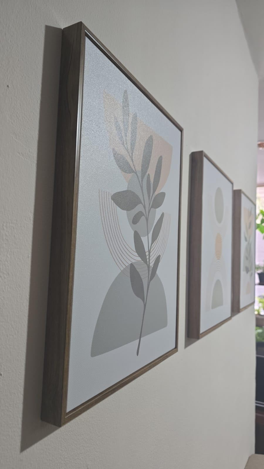 Bwodke Framed Boho Canvas Wall Art Mid Century Modern Prints Set of 3 Neutral Geometric Line Leaf Paintings Decor Minimalist Abstract Pictures Bedroom Living Room Bathroom customer photo 2