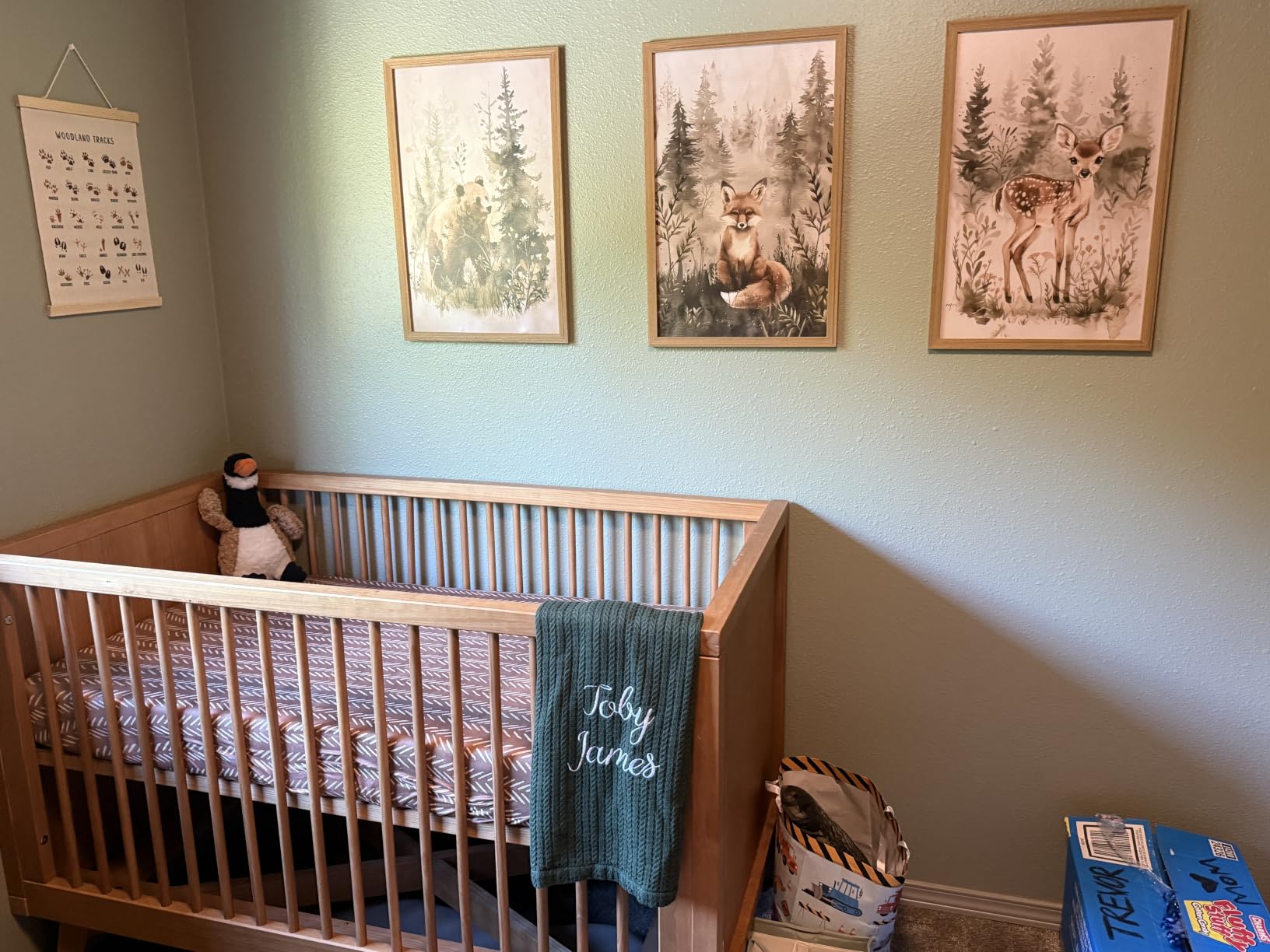 ICHZUMW Woodland Nursery Decor, Forest Animal Nursery Wall Art, Set of 3 Framed Ready to Hang Bear Fox Deer Watercolor Canvas Prints, Fade Resistant Pictures for Baby Toddler Kids Room, 12x16 Inches customer photo 1