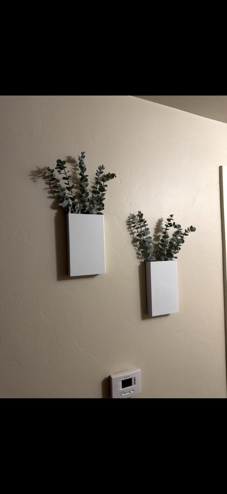 2 Pack Metal Wall Planter Vases Decor with Artificial Eucalyptus, Modern Farmhouse Rustic Hanging Pocket Planters for Indoor Greenery and Flowers, Living Room Bedroom Kitchen Decoration, White customer photo 1