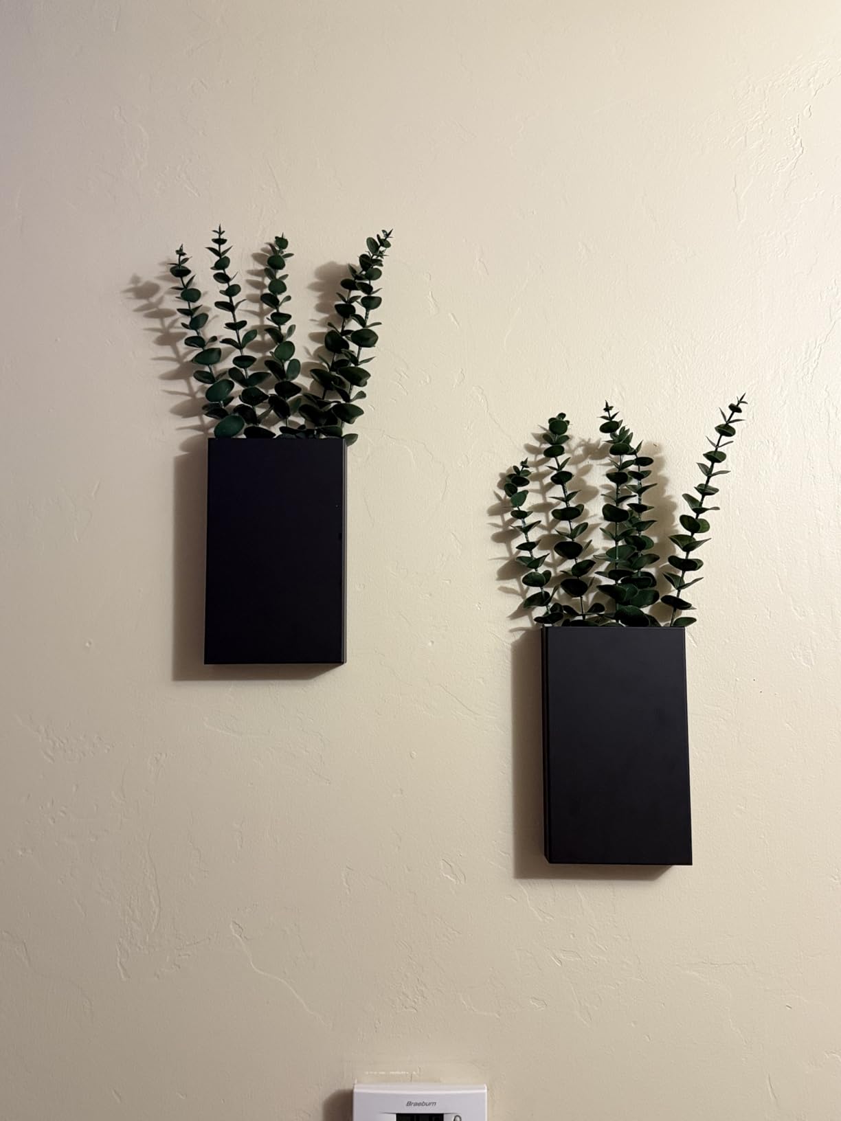 2 Pack Metal Wall Planter Vases Decor with Artificial Eucalyptus, Modern Farmhouse Rustic Hanging Pocket Planters for Indoor Greenery and Flowers, Living Room Bedroom Kitchen Decoration, White customer photo 2