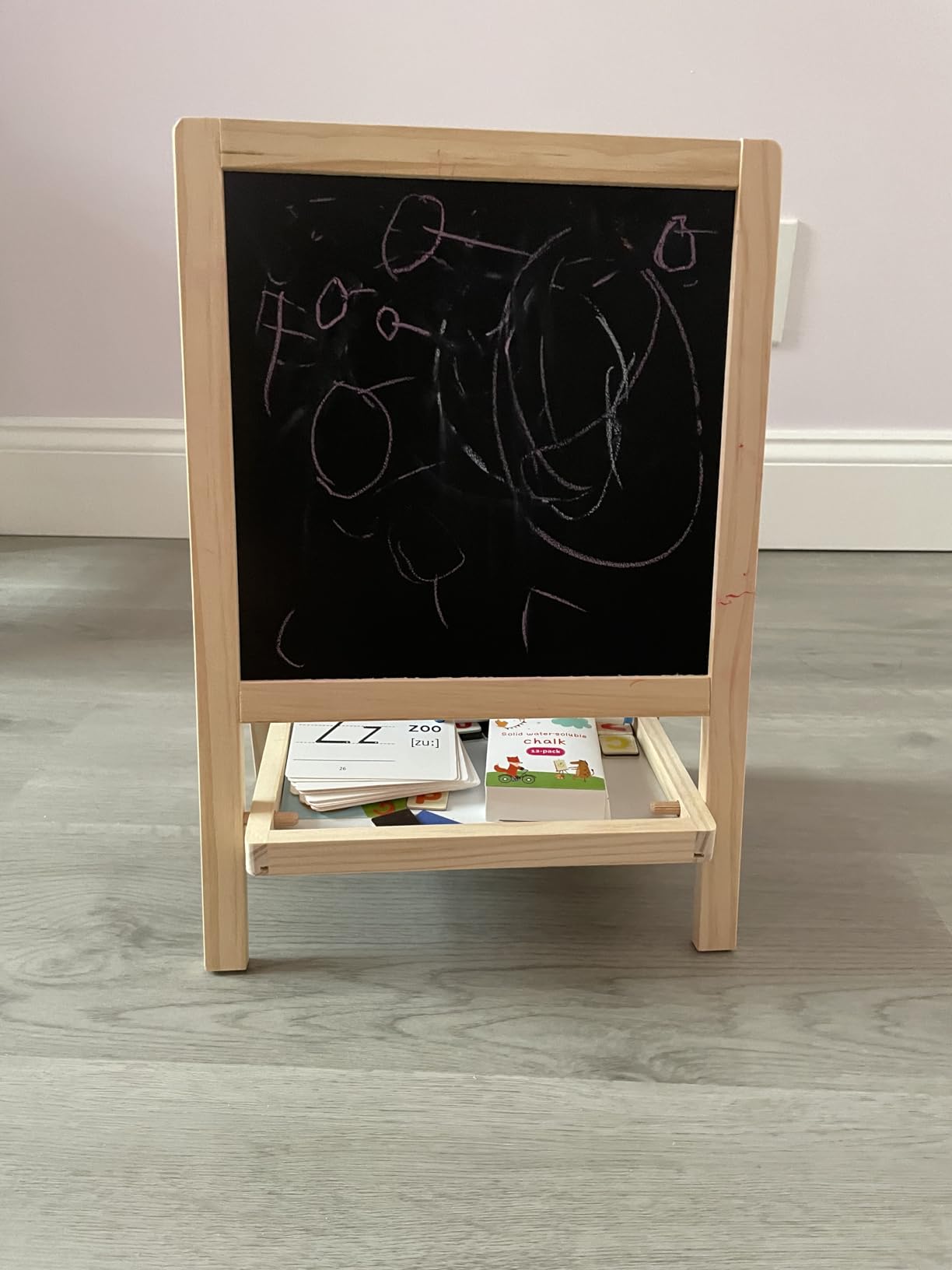 Tabletop Painting Wooden Art Easel for Kids - 4-in-1 Double-Sided Drawing Board for Toddlers 2-4, Chalkboard & Dry Whiteboard with Markers, Eraser, Magnetic Letters/Numbers & Flashcards customer photo 1