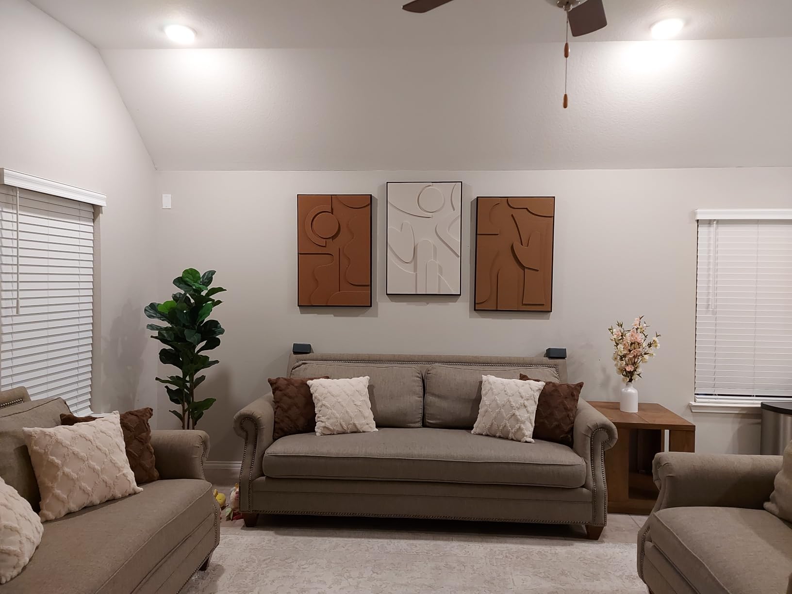 Large 3D Textured Framed Neutral Abstract Wall Art for Living Room, 3 Piece Modern Artwork for Walls, Minimalist White and Brown Geometric Wall Paintings for Hallway, Stair, Office Wall Decor 24x36 In customer photo 1