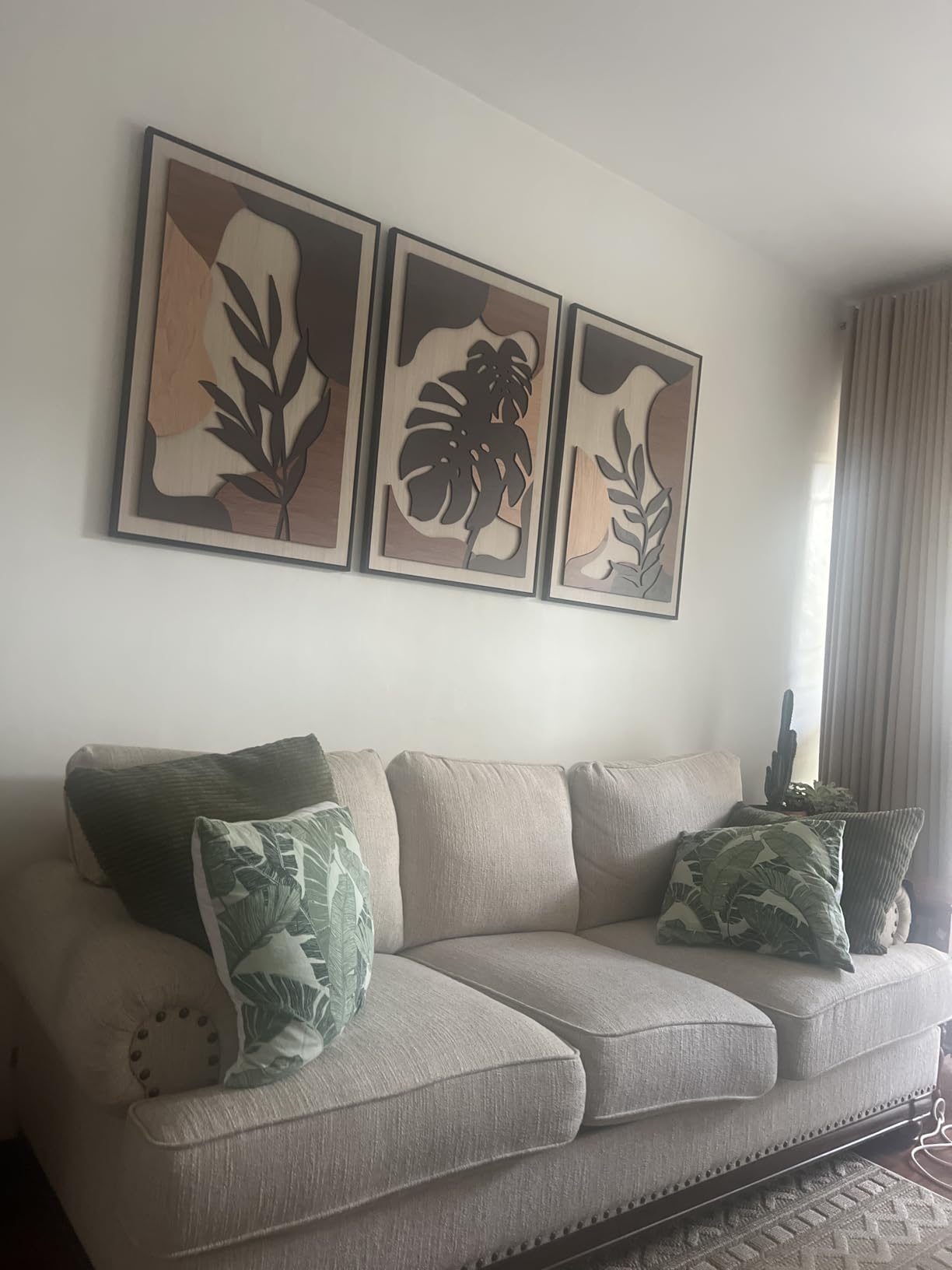 Framed Textured Wood 3D Wall Art for Living Room, Large Boho Floral Black and Beige Artwork for Walls, 3 Piece Abstract Bohemian Flower Wood 3D Art for Office Bedroom Hallway Wall decor, 24x36 Inch customer photo 2