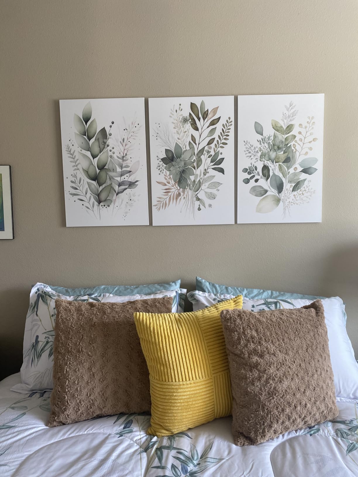 LLEEMPI Sage Green Wall Art Set of 3, Modern Watercolor Botanical Wall Decor, Eucalyptus Leaf Canvas Painting, Classic Minimalist Florals Poster Print for Bedroom Bathroom Office 12x16 Inch Framed customer photo 1