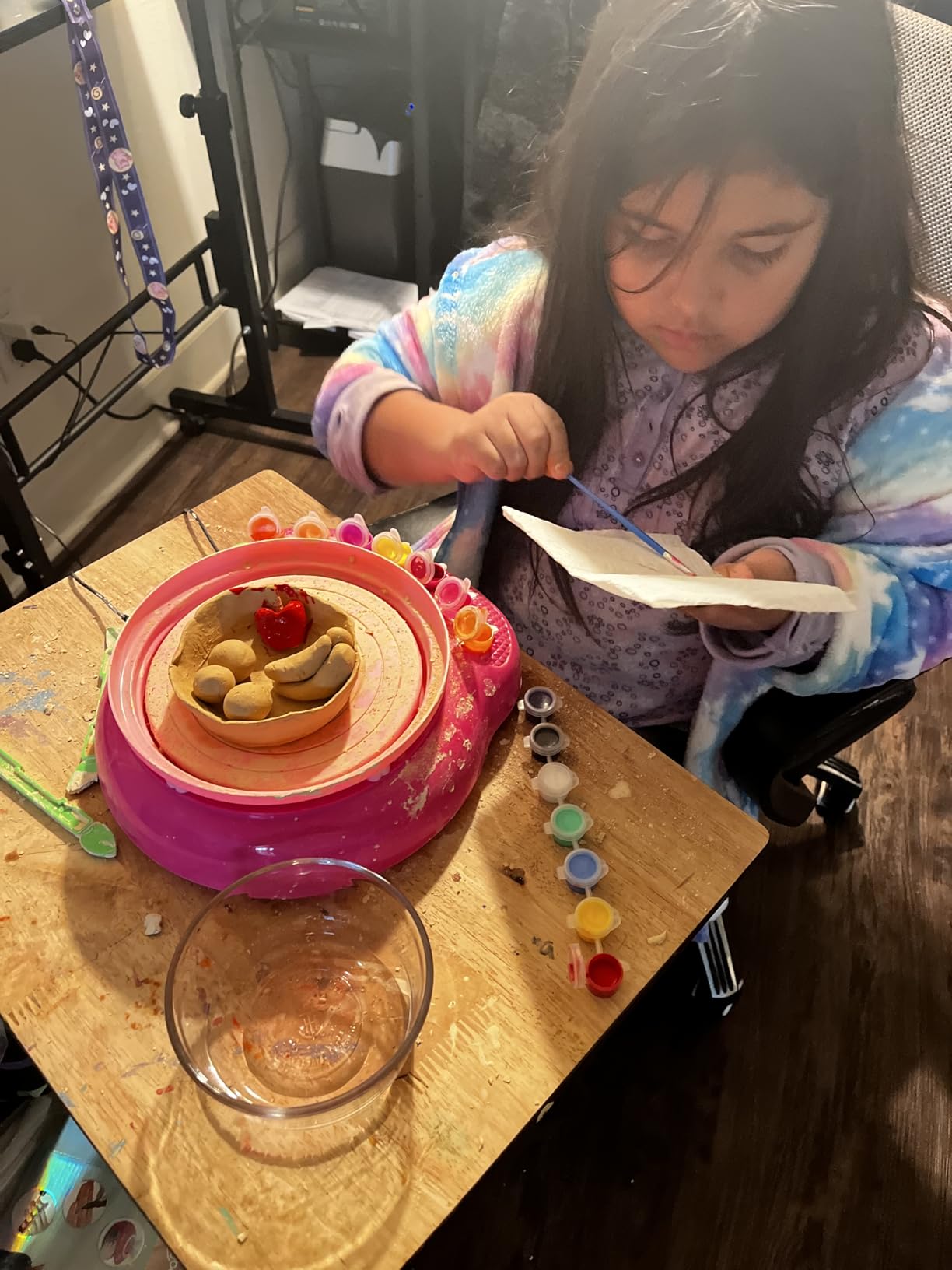 Pottery Wheel for Kids with Complete Clay Kit, Beginner Pottery Painting Set with Air Dry Clay, 12 Paints, Sculpting Tools, Apron and Guide, Arts and Crafts Christmas Birthday Gift for Girls Boys Ages 6-12 customer photo 2