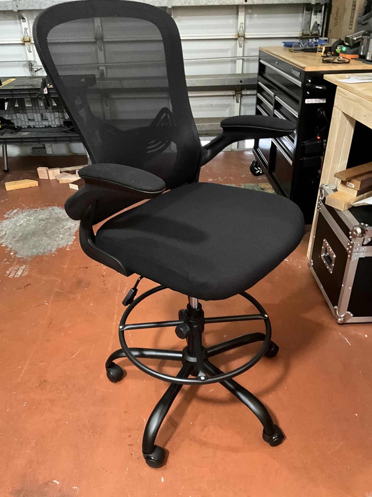 ErGear Drafting Chair,Tall Office Chair with Flip-Up Armrests, High Desk Chair Adjustable Height and Adjustable Footrest Ring, Ergonomic Standing Desk Chair with Lumbar Support, Khaki customer photo 2