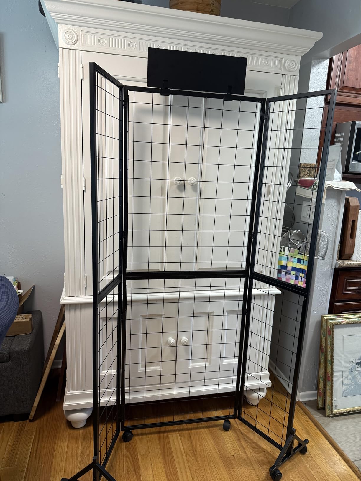Foldable Grid Wall Panel, 6' x 4.25' Ft Gridwall Display Stand with Notice board, Heavy Duty Sturdy Floorstanding Wire Grid Display Rack, Movable Silent Wheel, Ideal for Retail & Art Craft Fairs customer photo 2