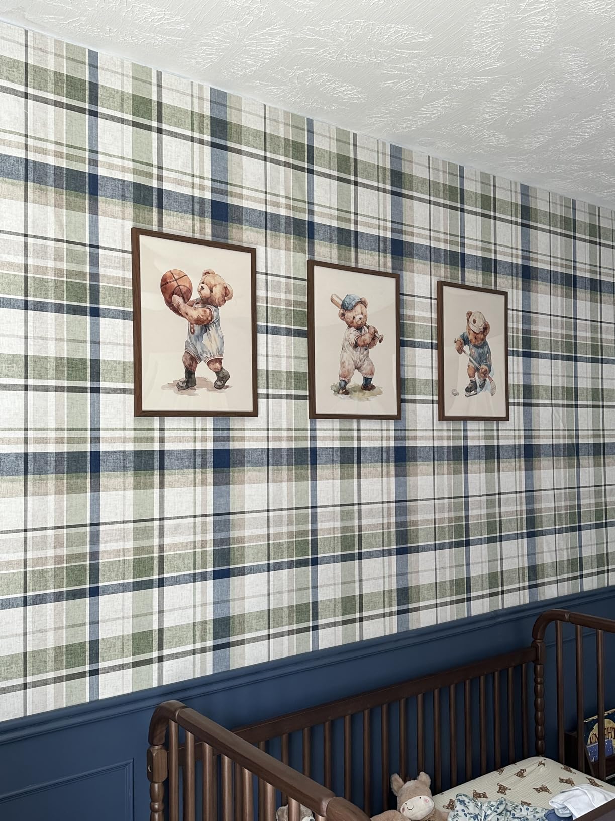 Nursery Bear Wall Art Boy Sports Canvas Wall Decor Baby Nursery Prints Vintage Teddy Bear Poster Boy Room Wall Art Kids Animal Pictures Painting for Bedroom Playroom 8x10 Inch Wood Framed Set of 6 customer photo 2