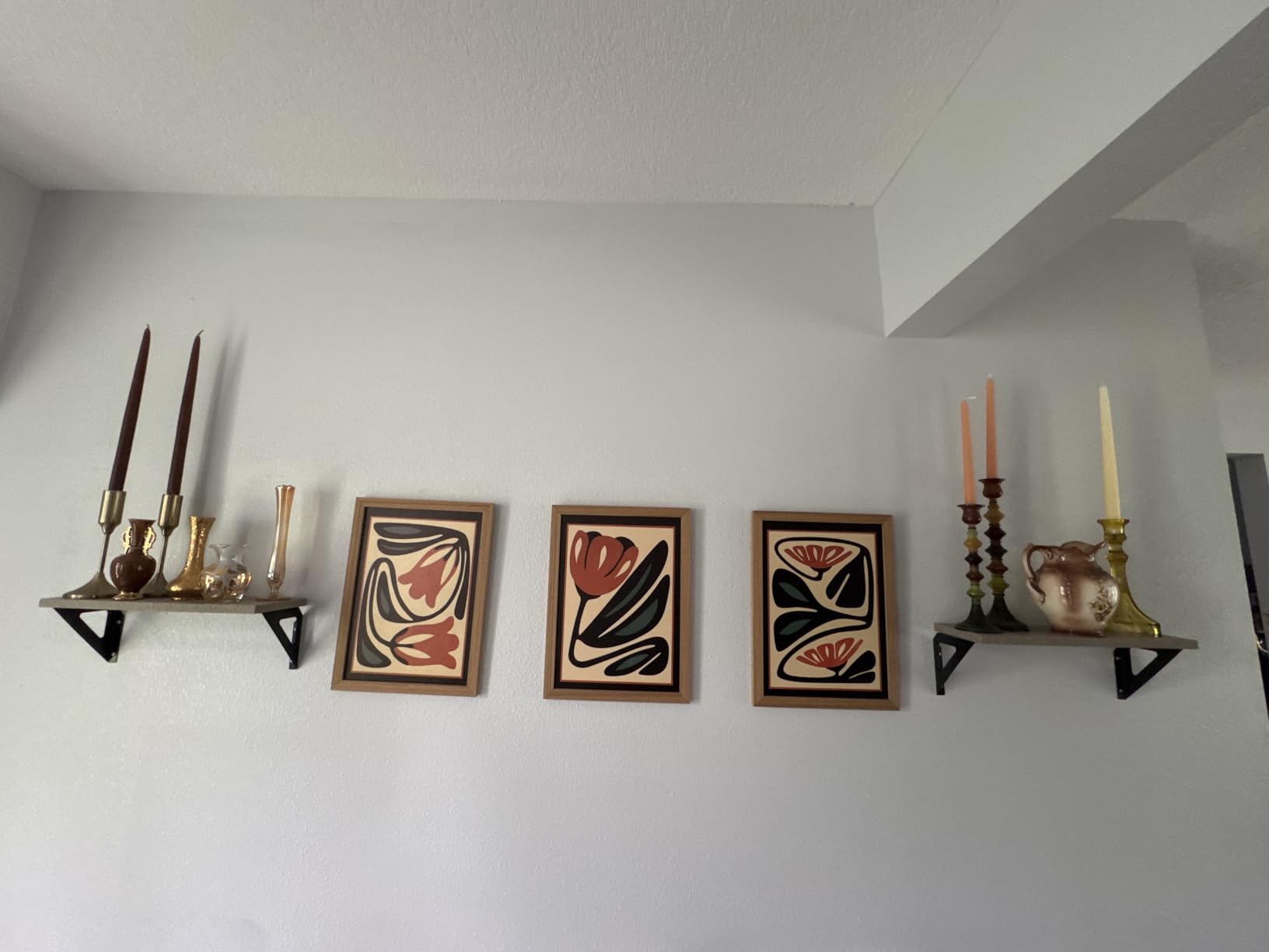 Mid Century Floral Wall Art Set of 3, Modern Abstract Botanical Wall Decor Picture, Vintage Boho Eclectic Plant Canvas Prints Paintings for Bedroom Living Room 12x16 inch Framed customer photo 1