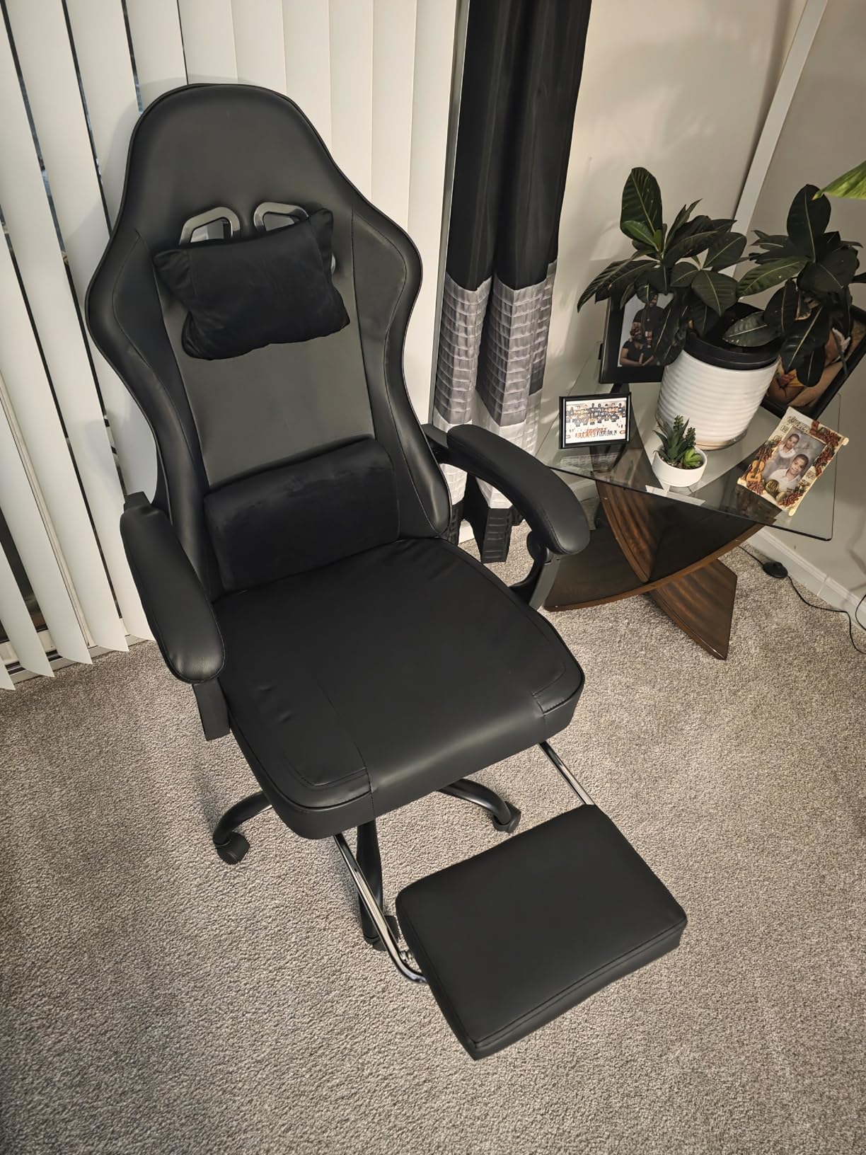 Gaming Chair, High Back Fabric Computer Chair with Pocketed Spring Cushion and Footrest, Height Adjustable Game Chair with Headrest and Lumbar Support (Beige & Green) customer photo 2