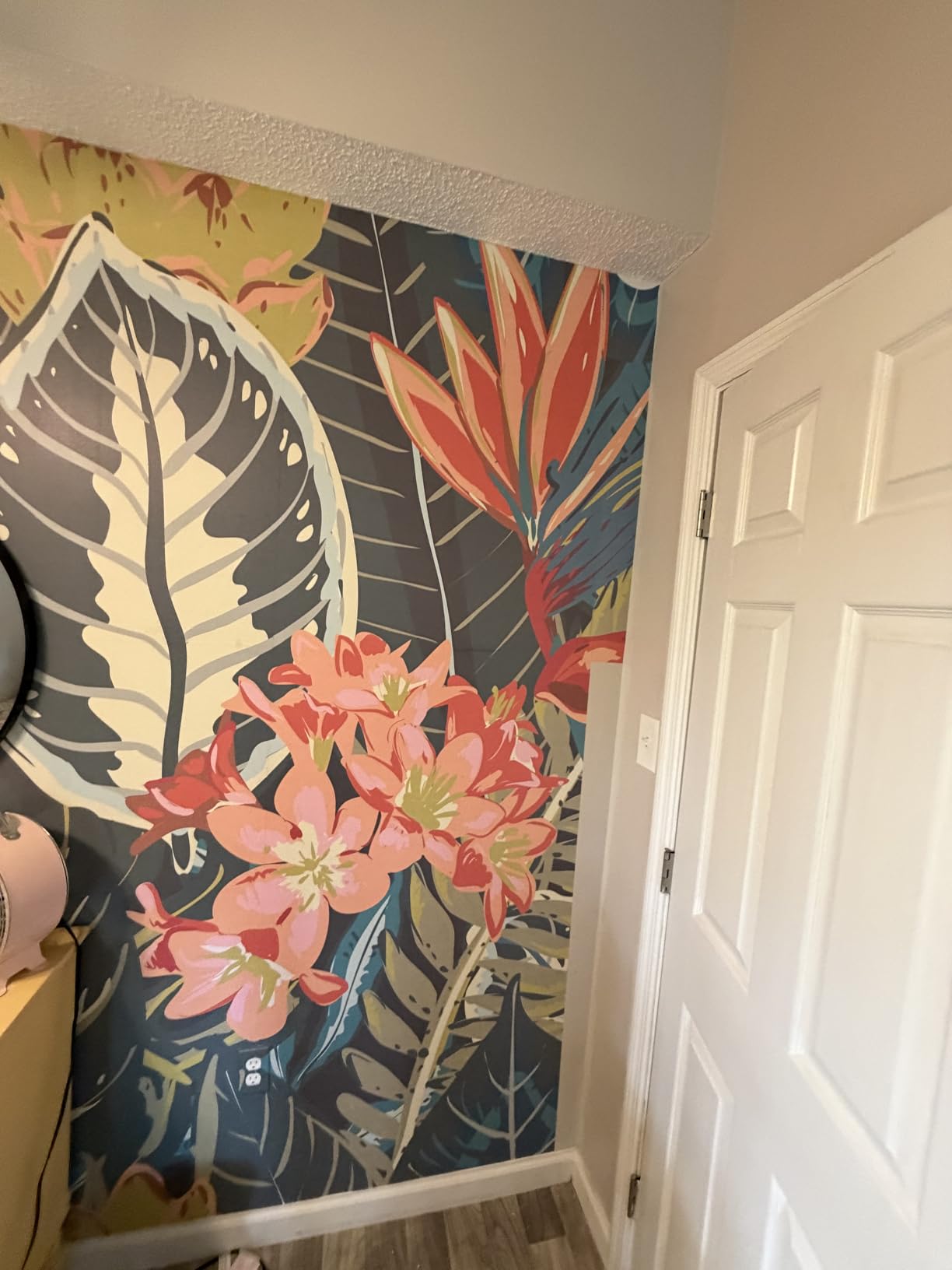 Floral Peel and Stick Wall Mural, Leather Textured Vintage Self-Adhesive Wallpaper for Bedroom Living Room Accent Wall Art Decor, Colorful Floral, Bright customer photo 2