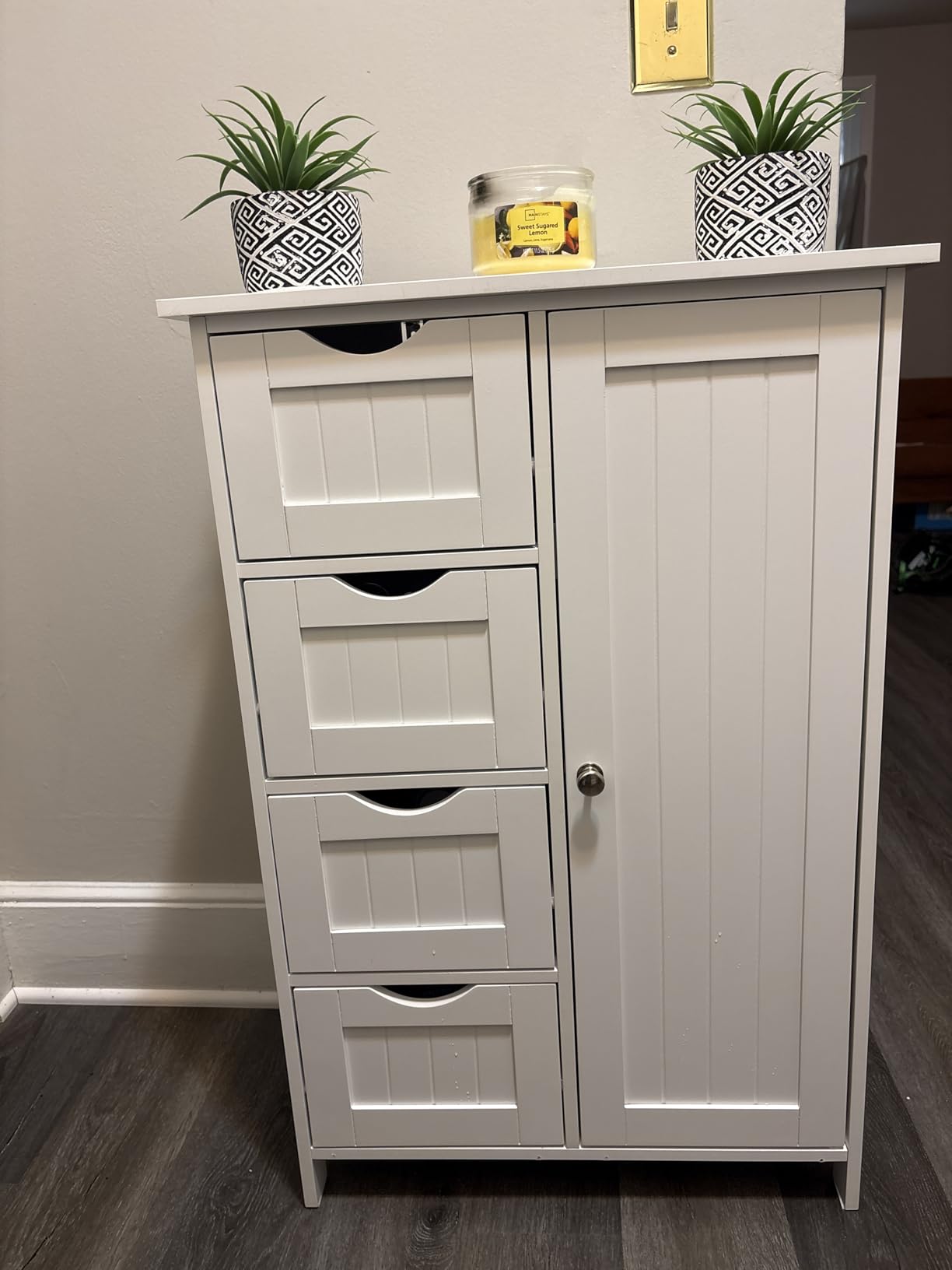 VASAGLE Floor Storage Cabinet, Shaker Cabinet with 2 Adjustable Shelves, 4 Doors, Tall Freestanding Organizer Unit, for Kitchen Bathroom Living Room, Cloud White UBBC553WH01S customer photo 1