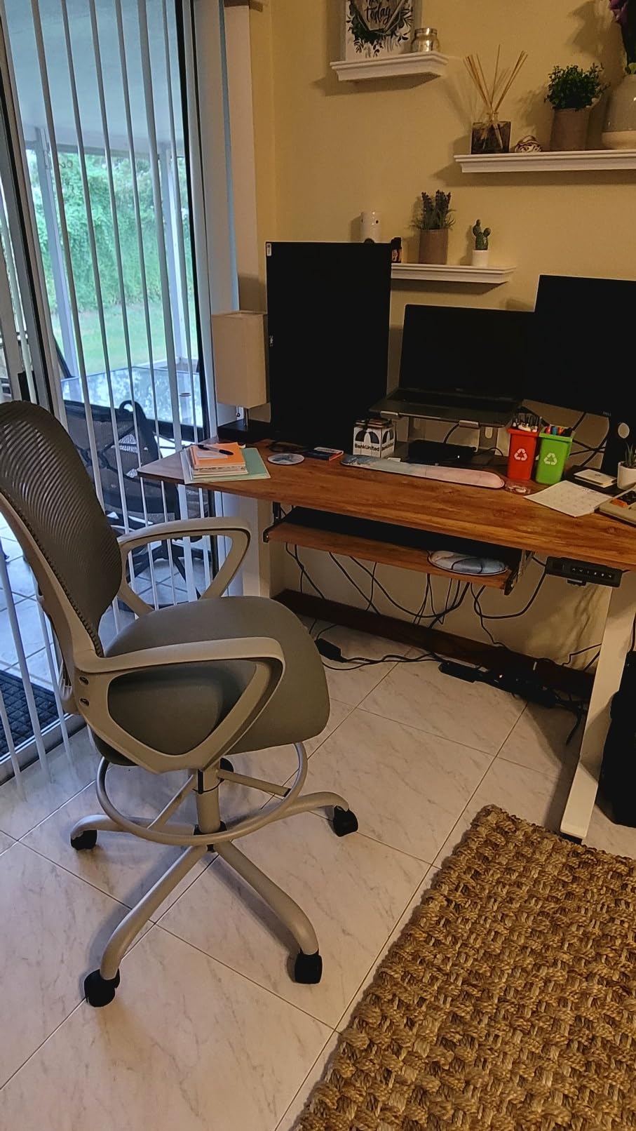DUMOS Drafting Chair for Standing Desk, Counter Height Adjustable, Flip-up Arms, Ergonomic Mid Back Mesh Rolling Work 360 Swivel Office Computer Chairs with Wheels, for Bedroom Livingroom, Ink customer photo 1
