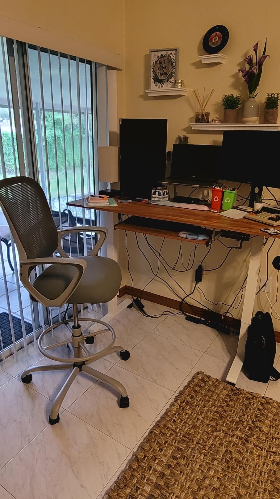 DUMOS Drafting Chair for Standing Desk, Counter Height Adjustable, Flip-up Arms, Ergonomic Mid Back Mesh Rolling Work 360 Swivel Office Computer Chairs with Wheels, for Bedroom Livingroom, Ink customer photo 2