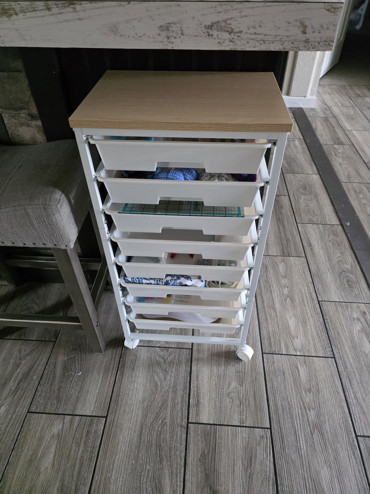LEHOM Rolling Storage Cart with 8 Drawers, Utility Cart on Wheels with Metal Frame and Wooden Tabletop, Art Supply Craft Organizer customer photo 1