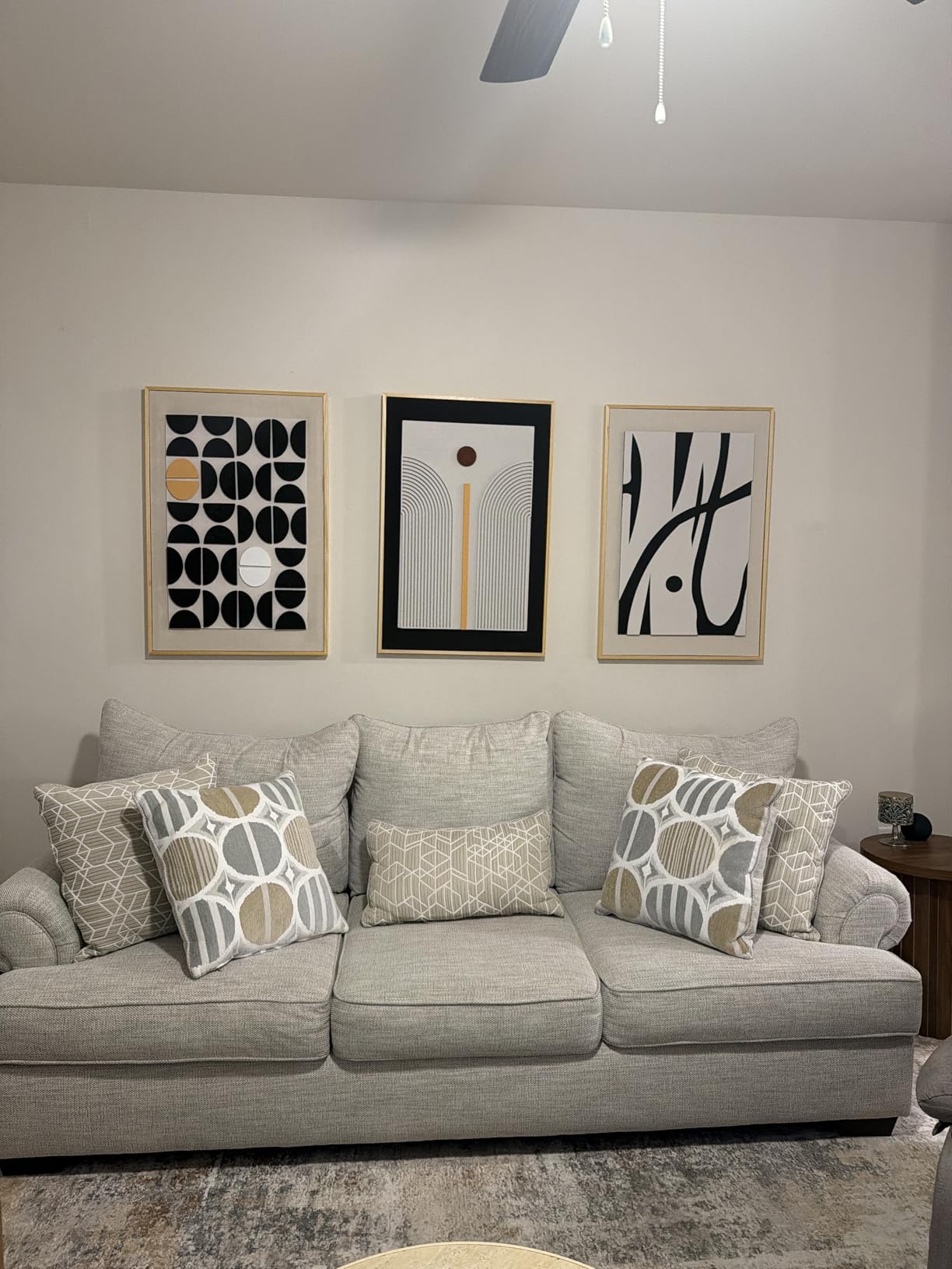 Thalasse 3D Abstract Canvas Wall Art Triptych, Neutral Textured Relief Wall Decor, Minimalist Sandstone Sculpted Art Set of 3 with Walnut Wood Frame, 24
