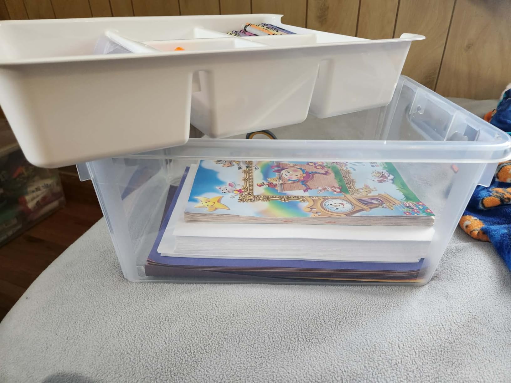 17 QT Clear Stackable Craft Storage with 1 Removable Fixed-Compartment Tray, Craft Organizers and Storage for Painting, Coloring Book & Playdoh Supplies, 1 Pack customer photo 2
