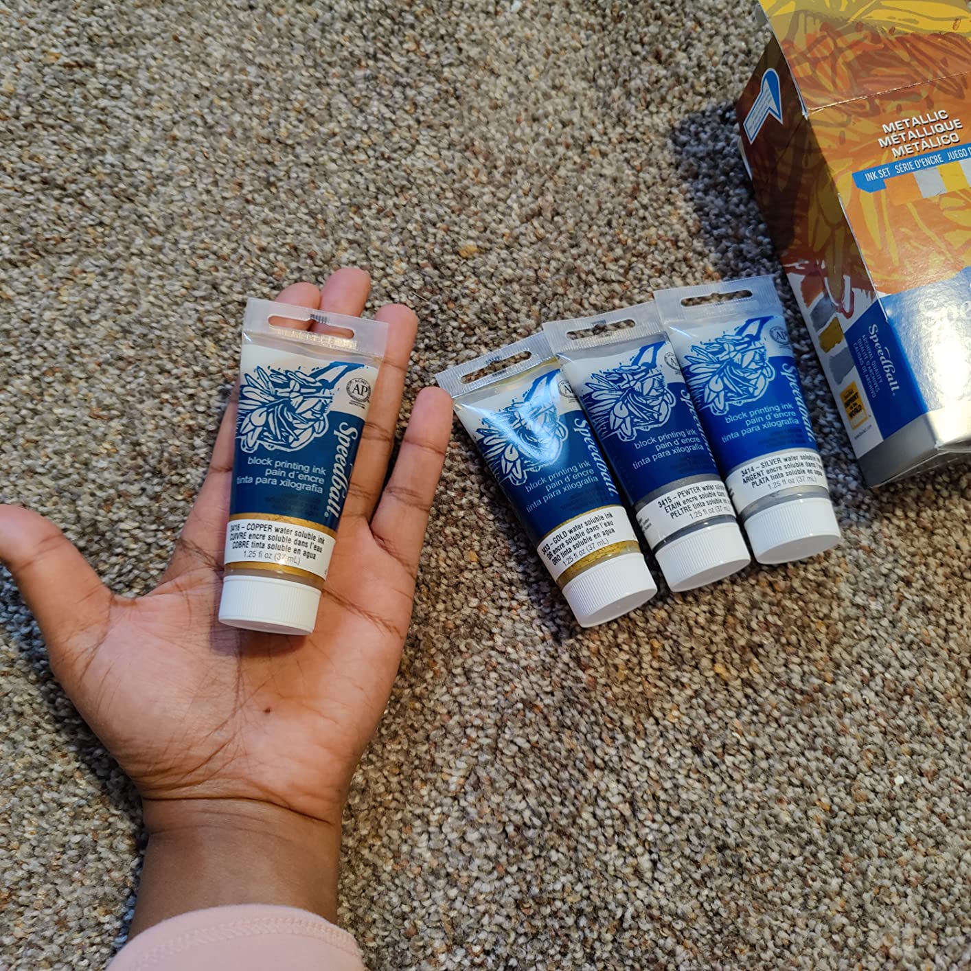 Speedball Water-Soluble Metallic Block Printing Ink Set - 4 Iridescent Colors With Satiny Finish, 1.25 FL OZ Tubes customer photo 2