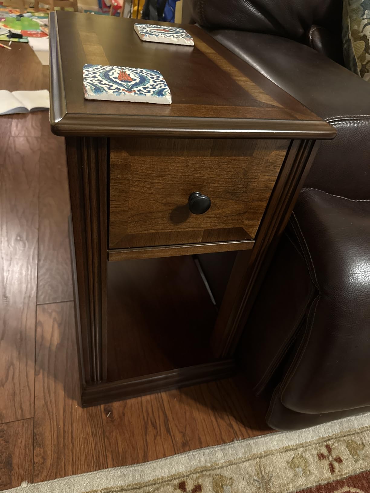 Signature Design by Ashley Breegin Chair Side End Table, 1 Drawer, 1 Fixed Shelf, Veneers, Wood, Brown customer photo 2