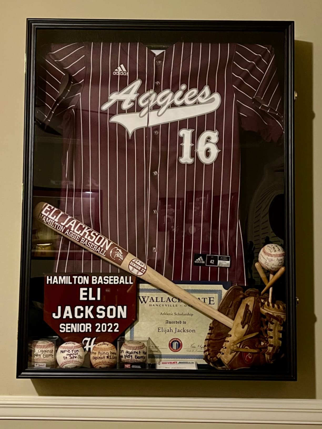 Large Jersey Display Case Frame Deep Shadow Box with Room for XL Baseball Football or Hockey Military Uniform Baseball Bat or Military Saber - Collector's 98% UV Protection Acrylic Door Black Finish customer photo 2