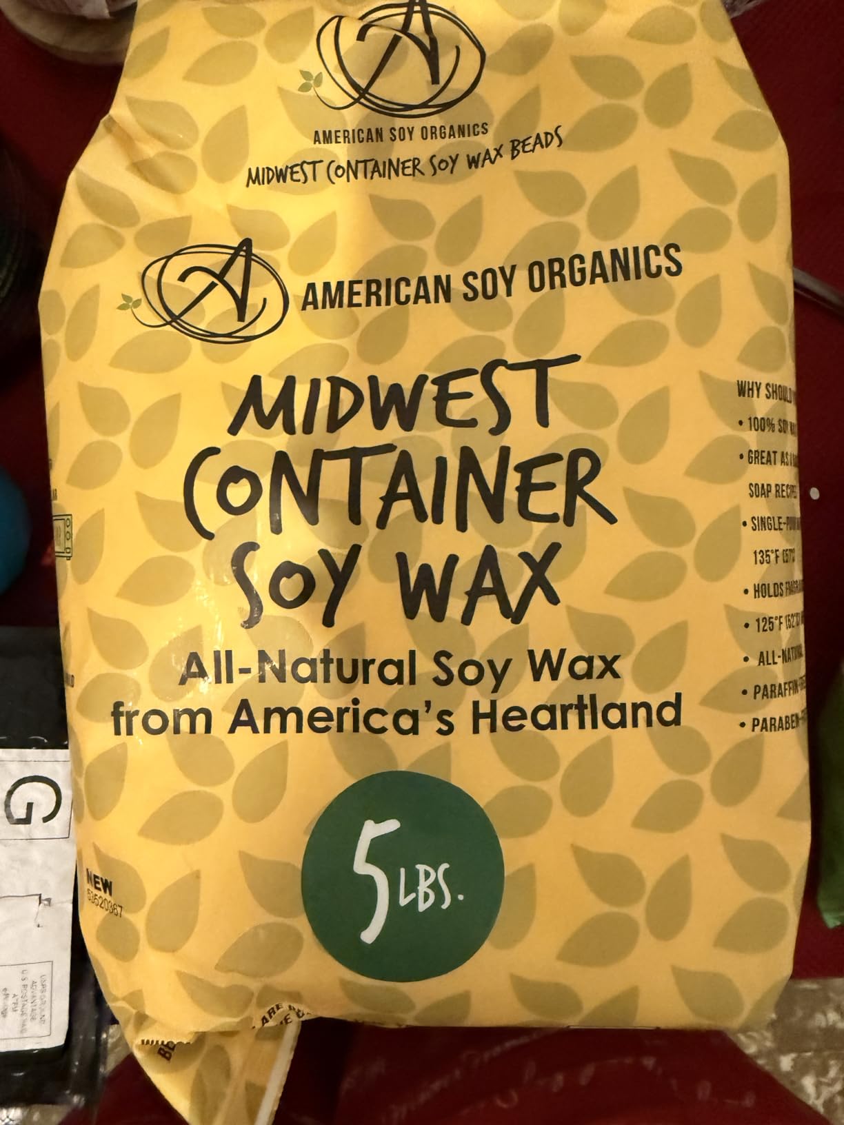 American Soy Organics 100% Midwest Soy Beads for Candle Making - Natural Supplies - Paraffin-Free, Beeswax-Free Candle Wax for Container Candles, Tealights and Wax Melts, 10 lbs customer photo 1