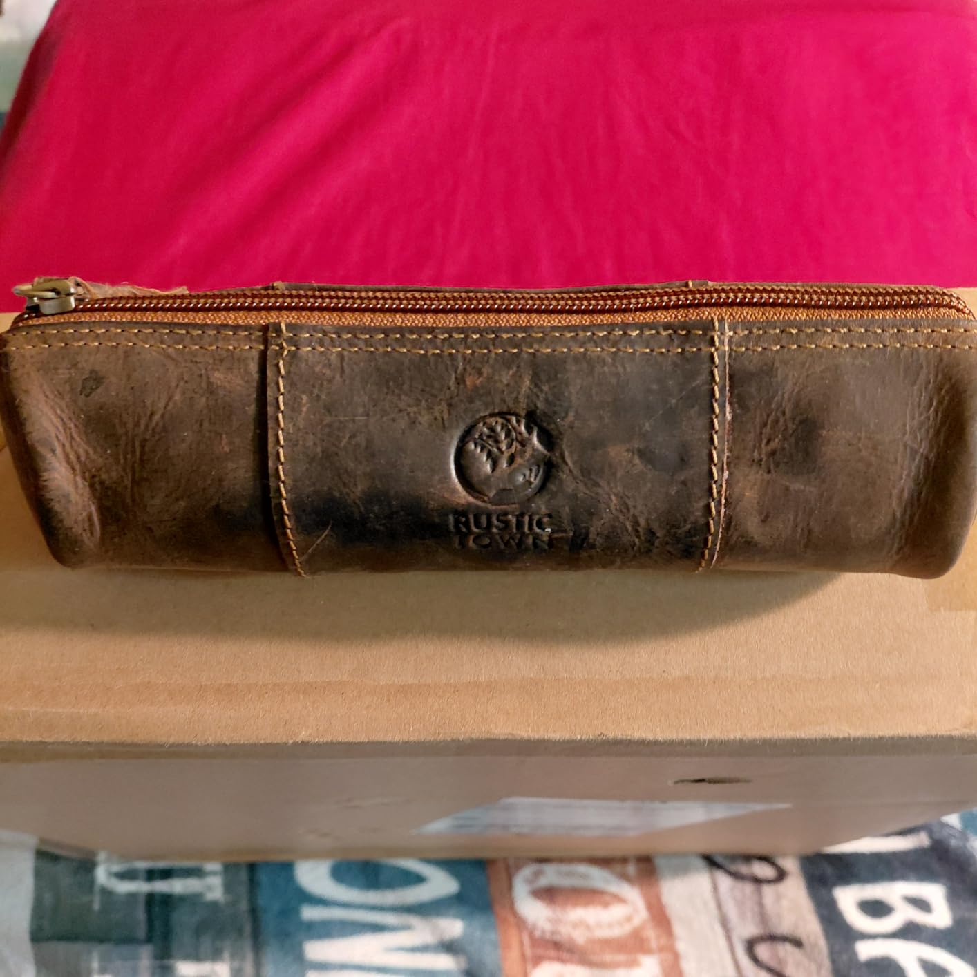 Rustic Town Leather Pencil Case - Full Grain Leather Zippered Pen Pouch - Stationery Bag Pen Holder for Work & Office customer photo 2
