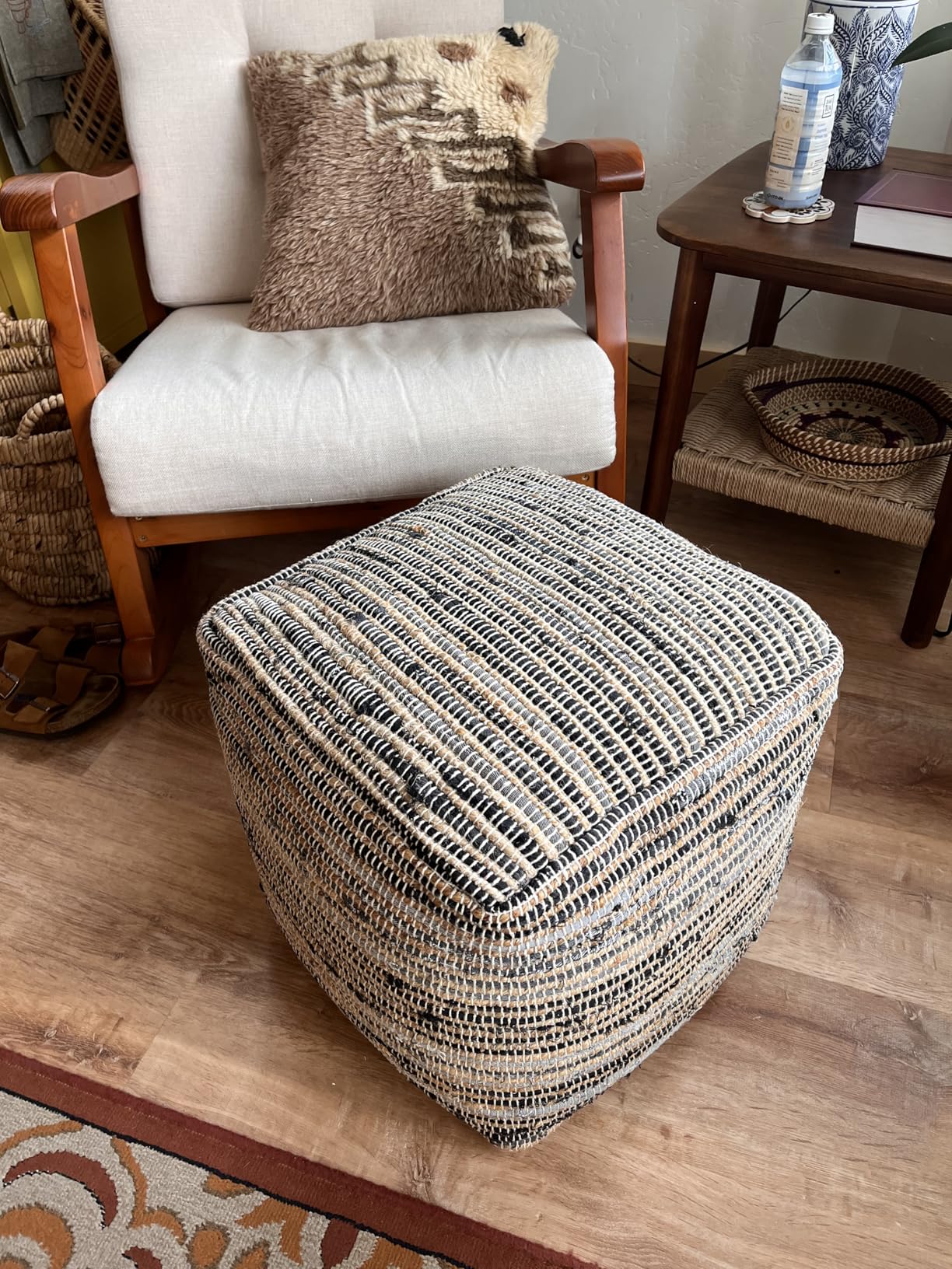 Signature Design by Ashley Absalom Hemp Pouf, 16 x 16 Inches, Multicolored customer photo 2