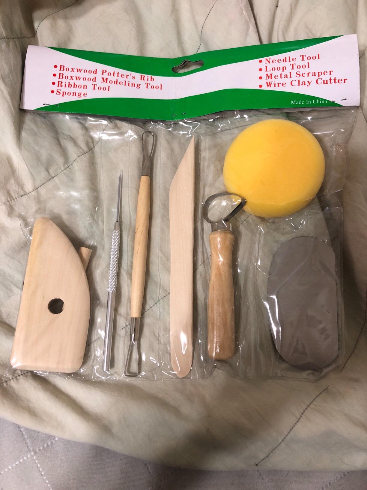 Evwoge 8-Piece Pottery Tool Set, Wooden Clay Sculpting Tools with Sponge, Wire Cutter and Modeling Tools for Ceramics customer photo 2
