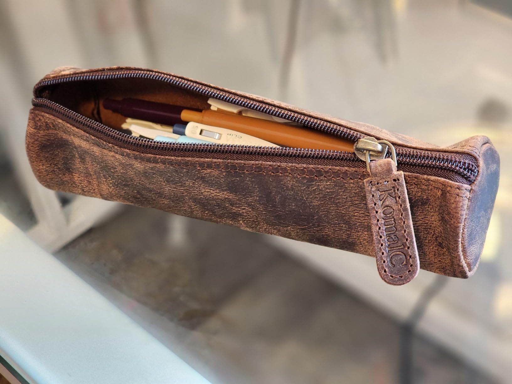 Leather Pencil Case Handcrafted Pen pouch Elegant and practical gift for artists perfect for office by KomalC customer photo 2