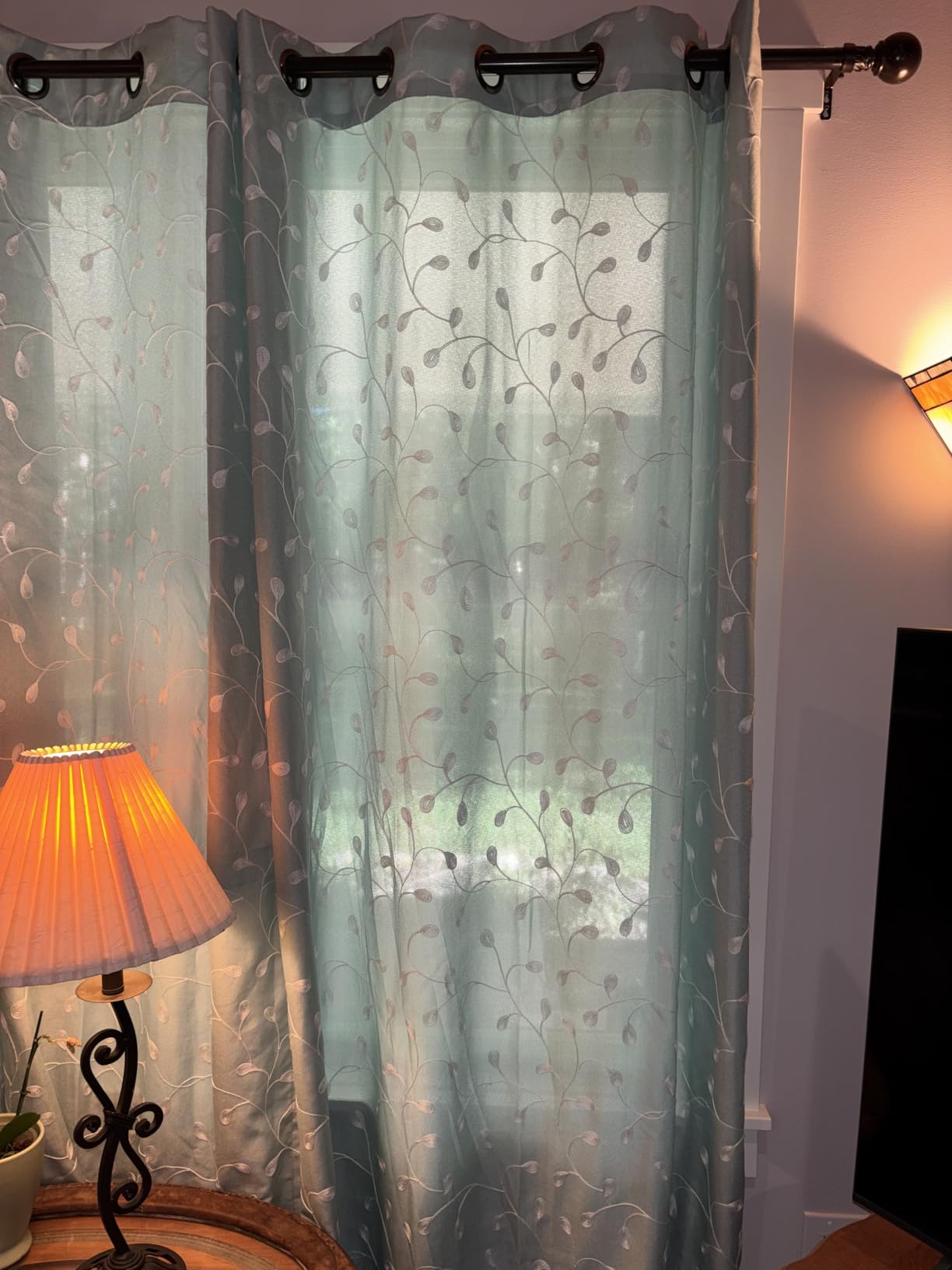 MIUCO Floral Embroidered Semi Sheer Curtains Faux Linen Grommet Window Curtains for Bedroom Living Room 84 Inches Long 2 Panels, Pure White customer photo 1