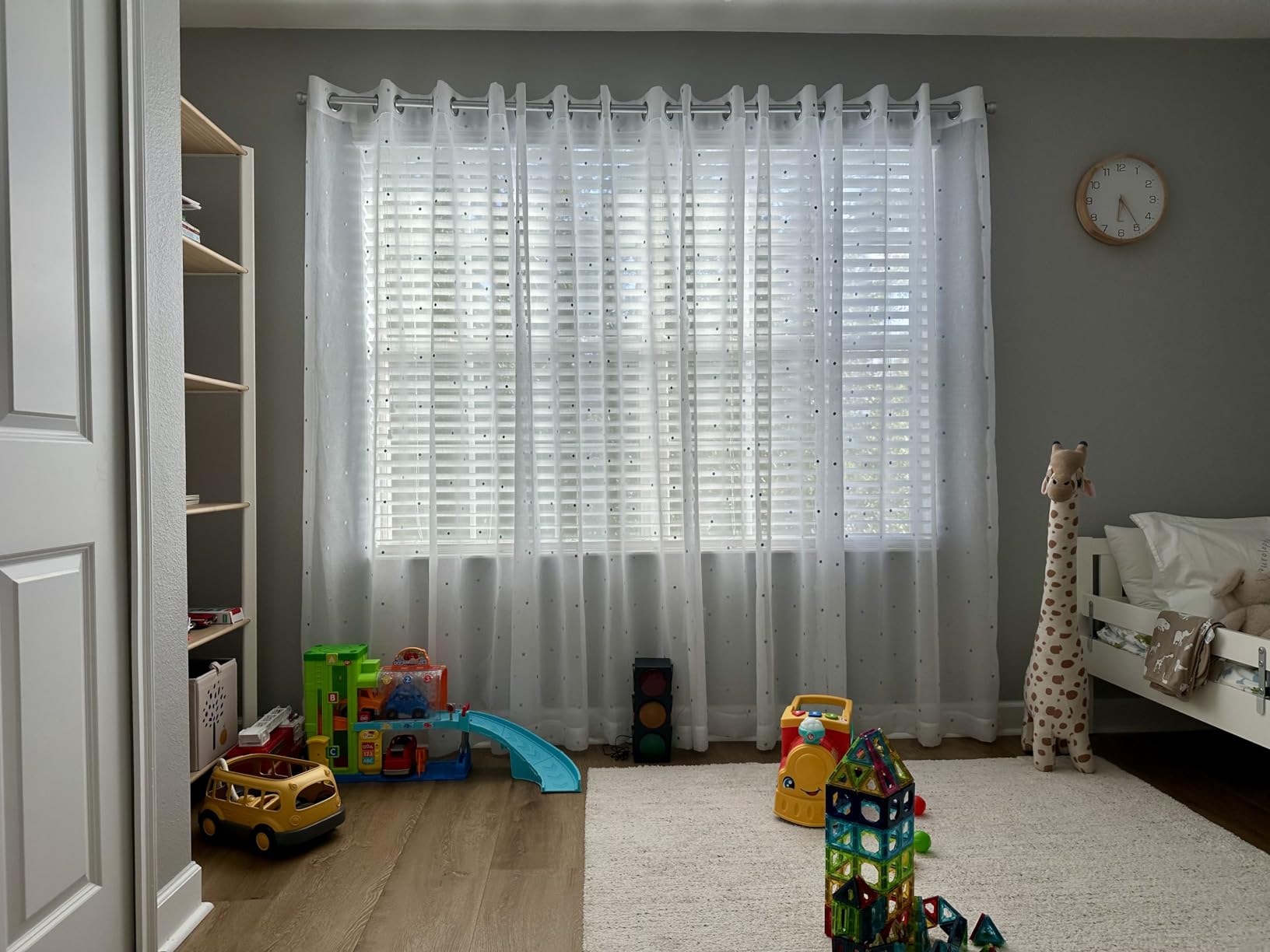 Deconovo Sheer Foil Print Curtains - Silver Wave Metallic Grommet Panels, Light-Filtering Drapes for Living Room & Bedroom, Oeko-TEX Certified, 2 Panels, White & Silver, 52W x 84L Inch customer photo 1
