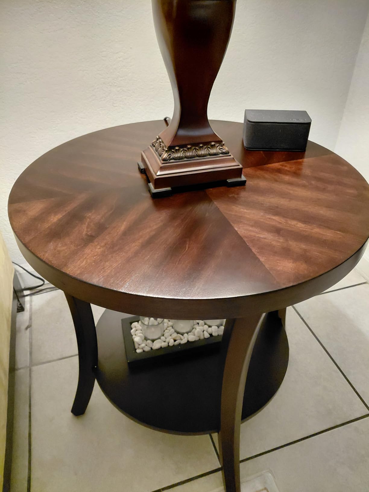 Roundhill Furniture Perth Contemporary Round End Table with Shelf, Espresso customer photo 2